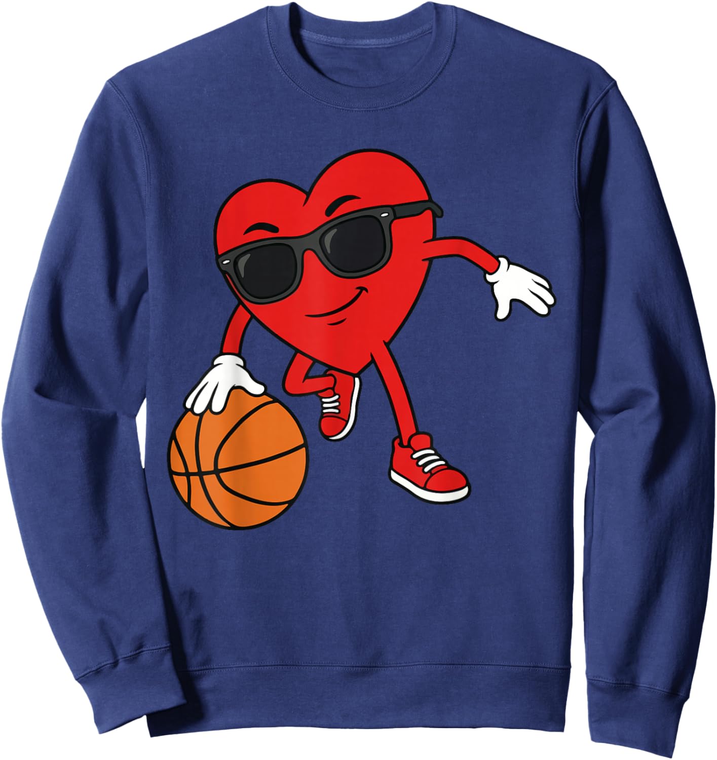 Valentines Day Basketball Heart Playing Basketball Boys Kids Sweatshirt - Sweatshirt | Navy