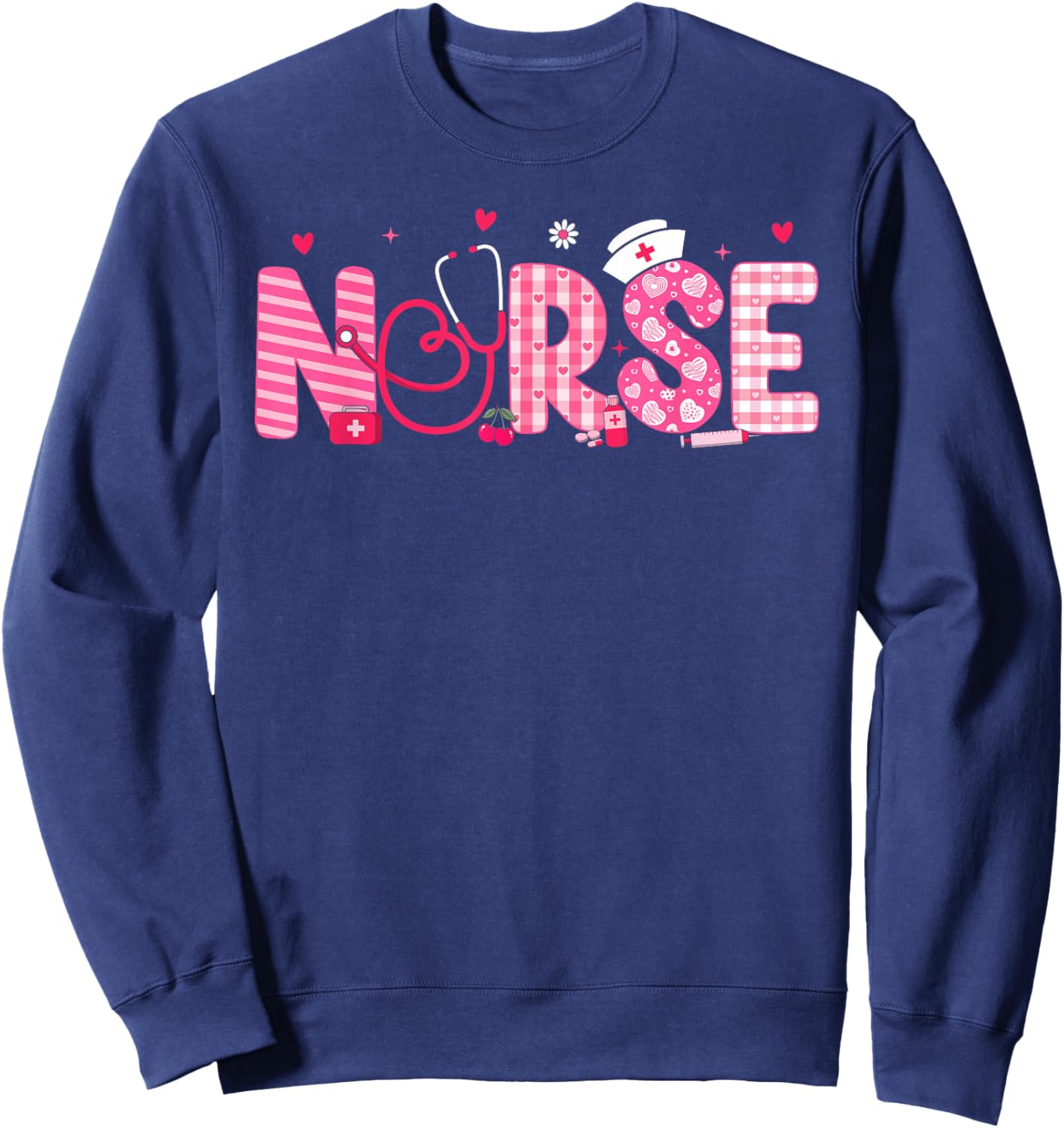 Nurse Valentines Day Scrub Top Nursing Women Girls Kids Sweatshirt - Sweatshirt | Navy