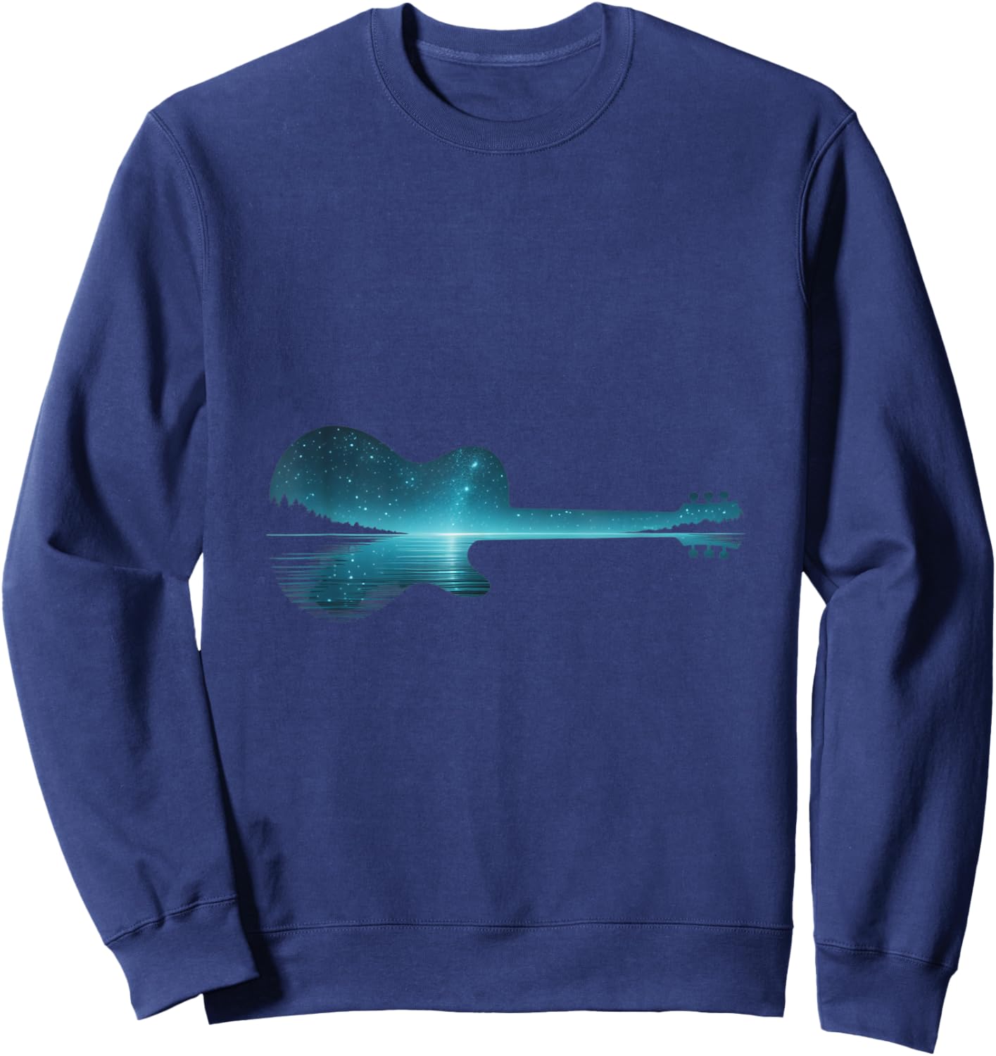 Guitar Lake Silhouette Minimal Aesthetic Musician Art Gifts Sweatshirt - Sweatshirt | Navy