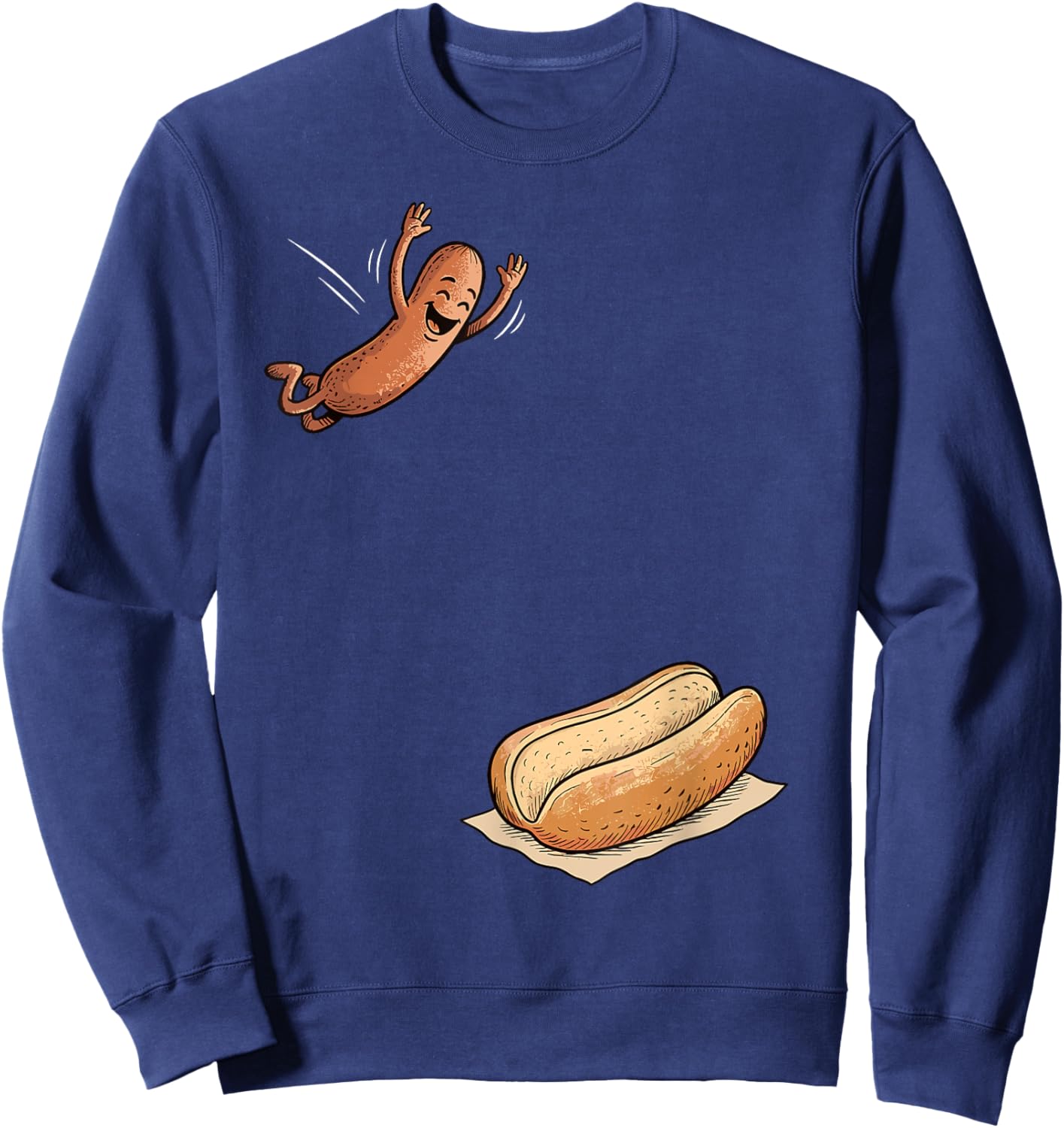Hotdog Jumping into Bun Funny BBQ Sweatshirt - Sweatshirt | Navy