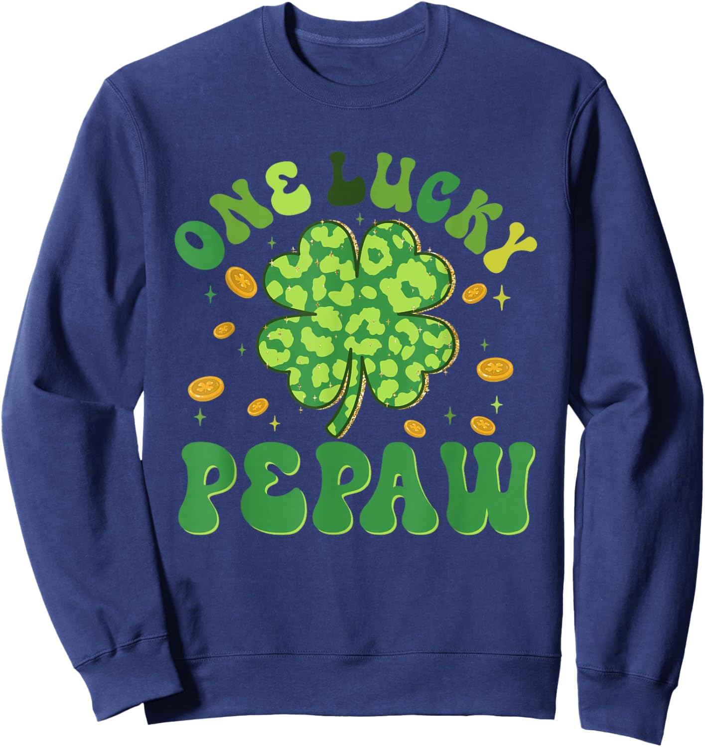 St Patricks Day Family Matching Groovy One Lucky Pepaw Sweatshirt - Sweatshirt | Navy