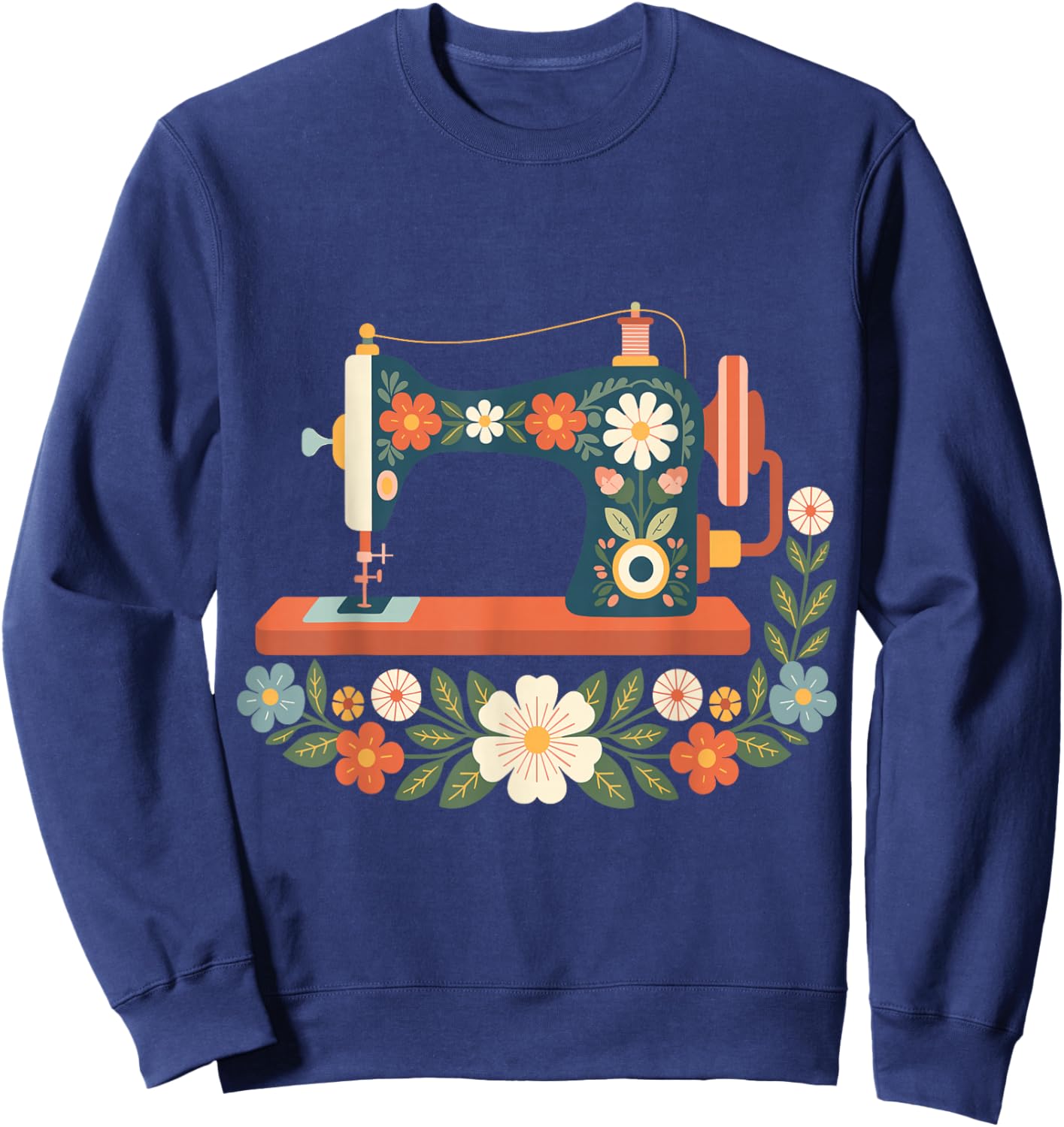 Retro Floral Sewing Machine Quilting Lover Graphic Flowers Sweatshirt - Sweatshirt | Navy