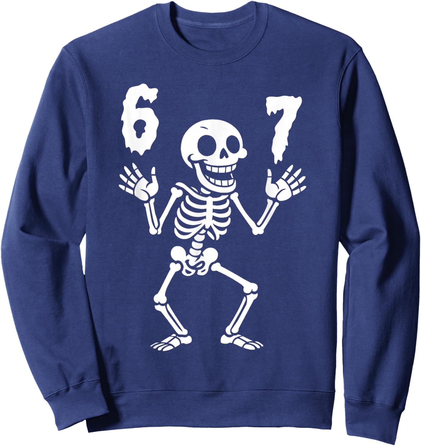 Funny Six Seven Skeleton Halloween 6 7 Meme Sweatshirt - Sweatshirt | Navy