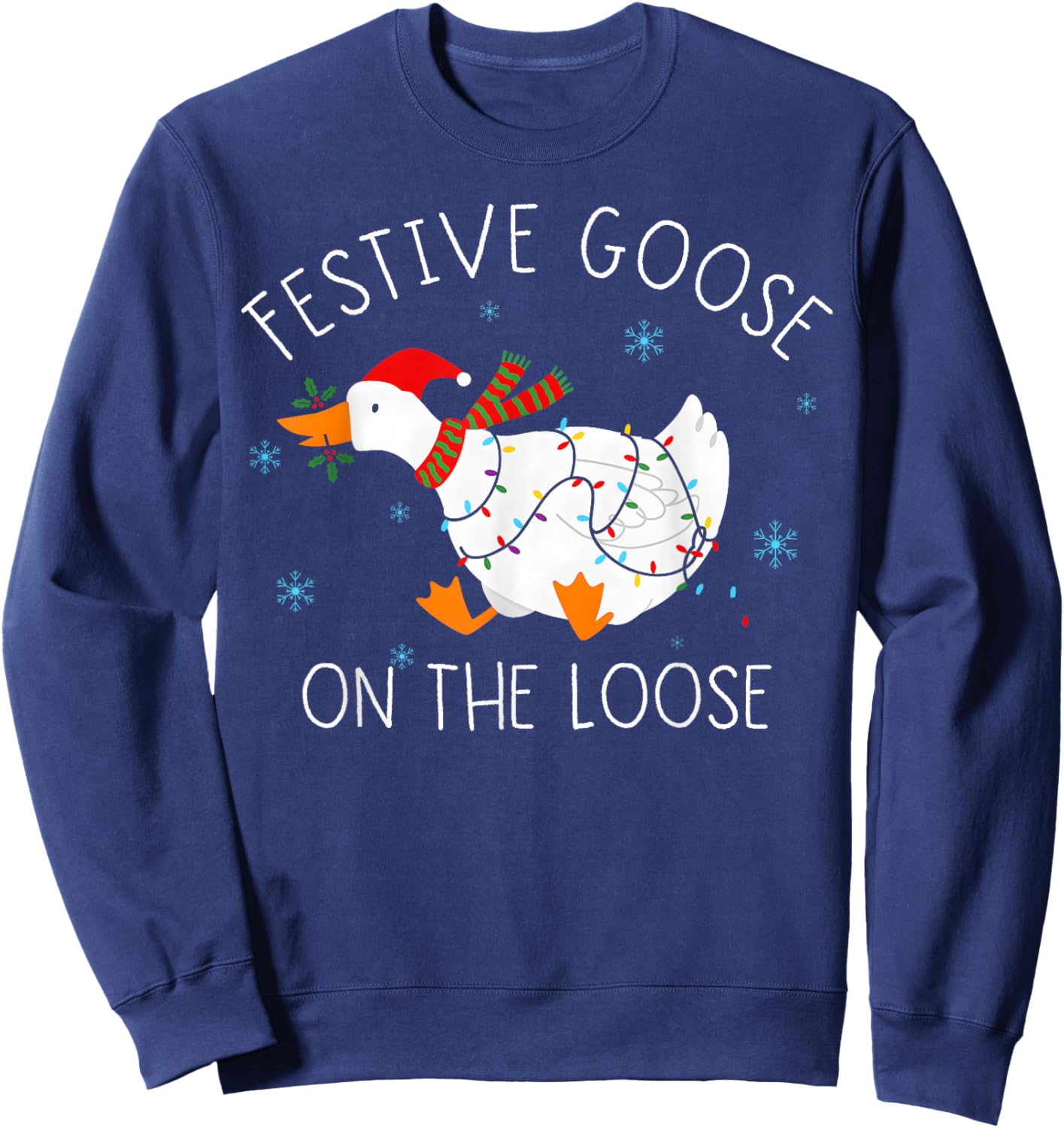 Vintage Funny Festive Goose on The Loose Christmas Xmas Sweatshirt - Sweatshirt | Navy
