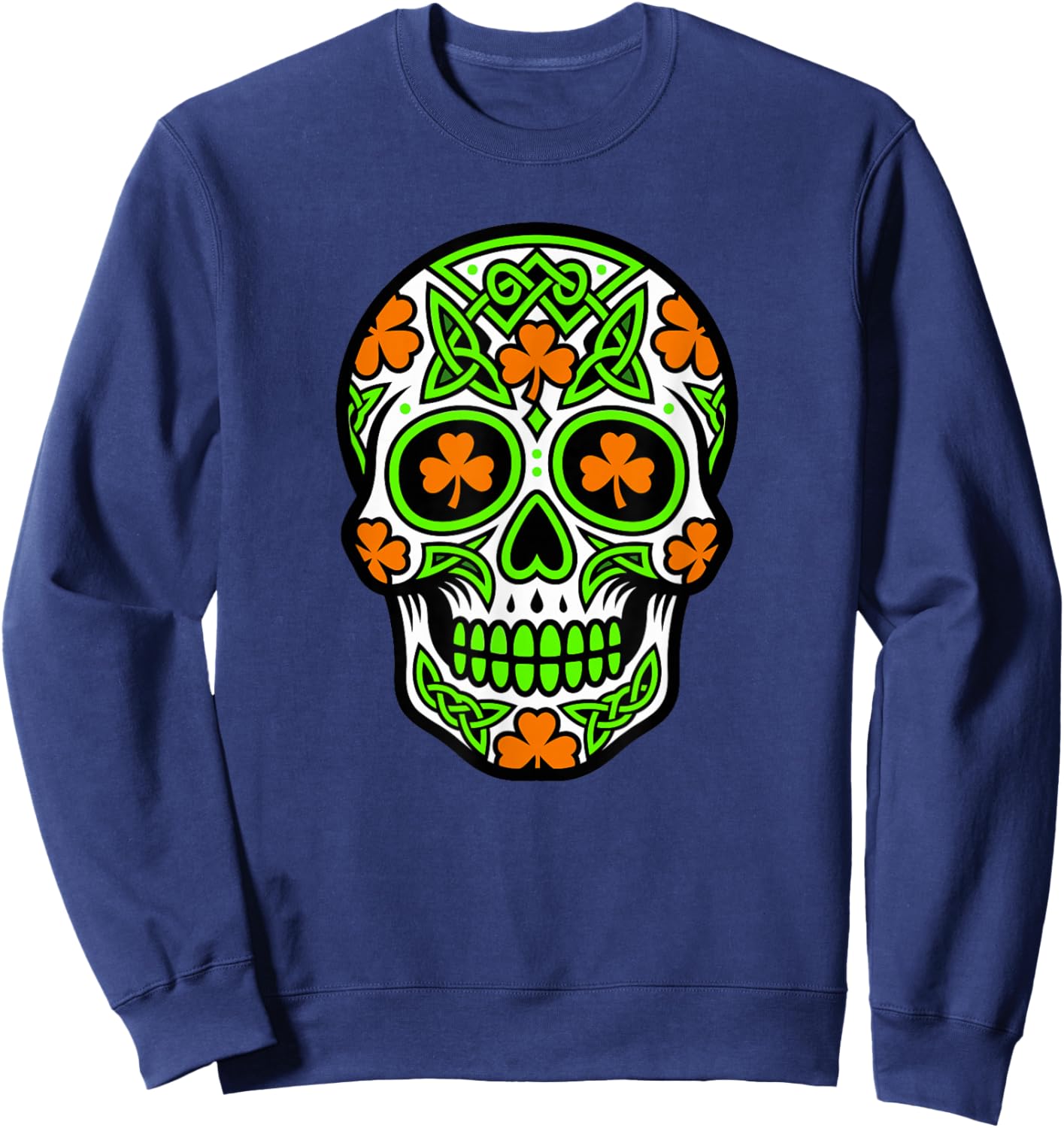Sugar Skull St Patricks Day Shamrock Celtic Knot Skeleton Sweatshirt - Sweatshirt | Navy