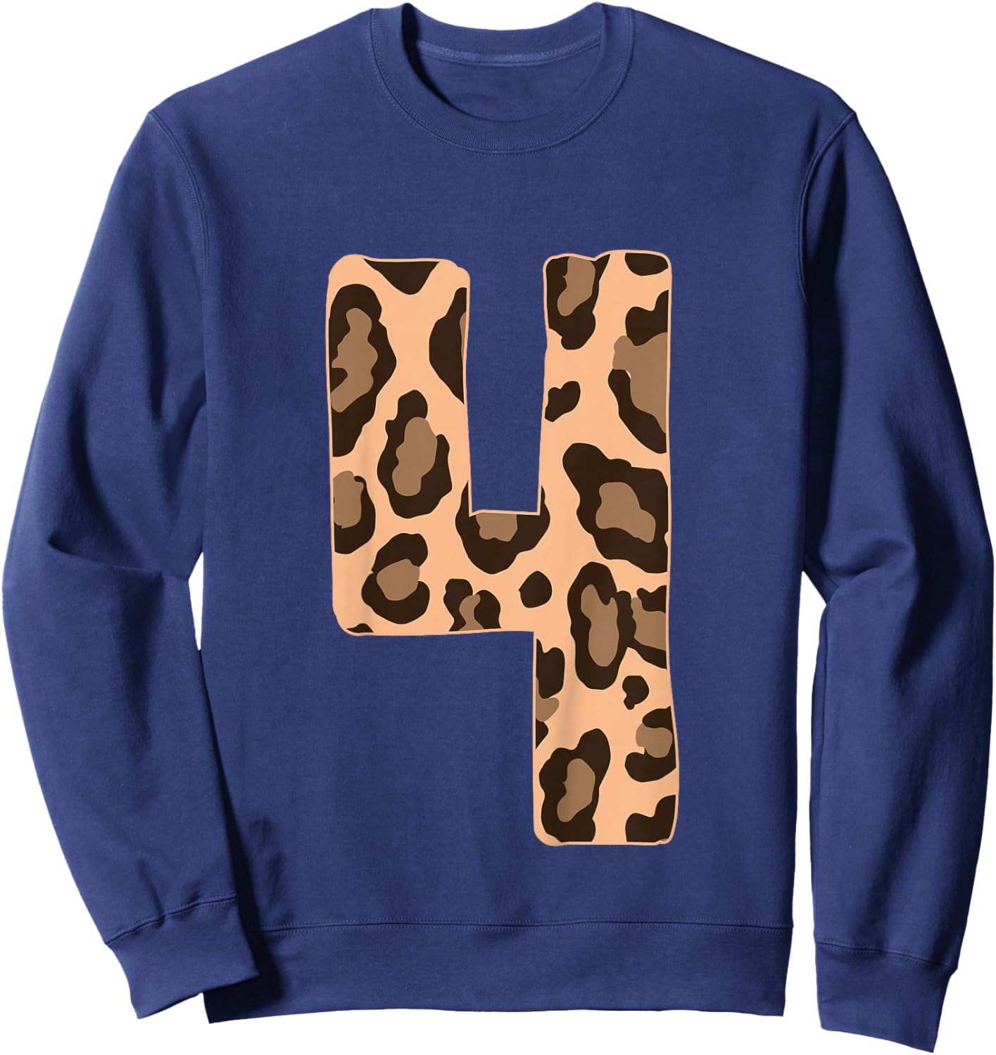 Cheetah Kids 4 Year Old Girl Cheetah Print 4th Birthday Sweatshirt - Sweatshirt | Navy