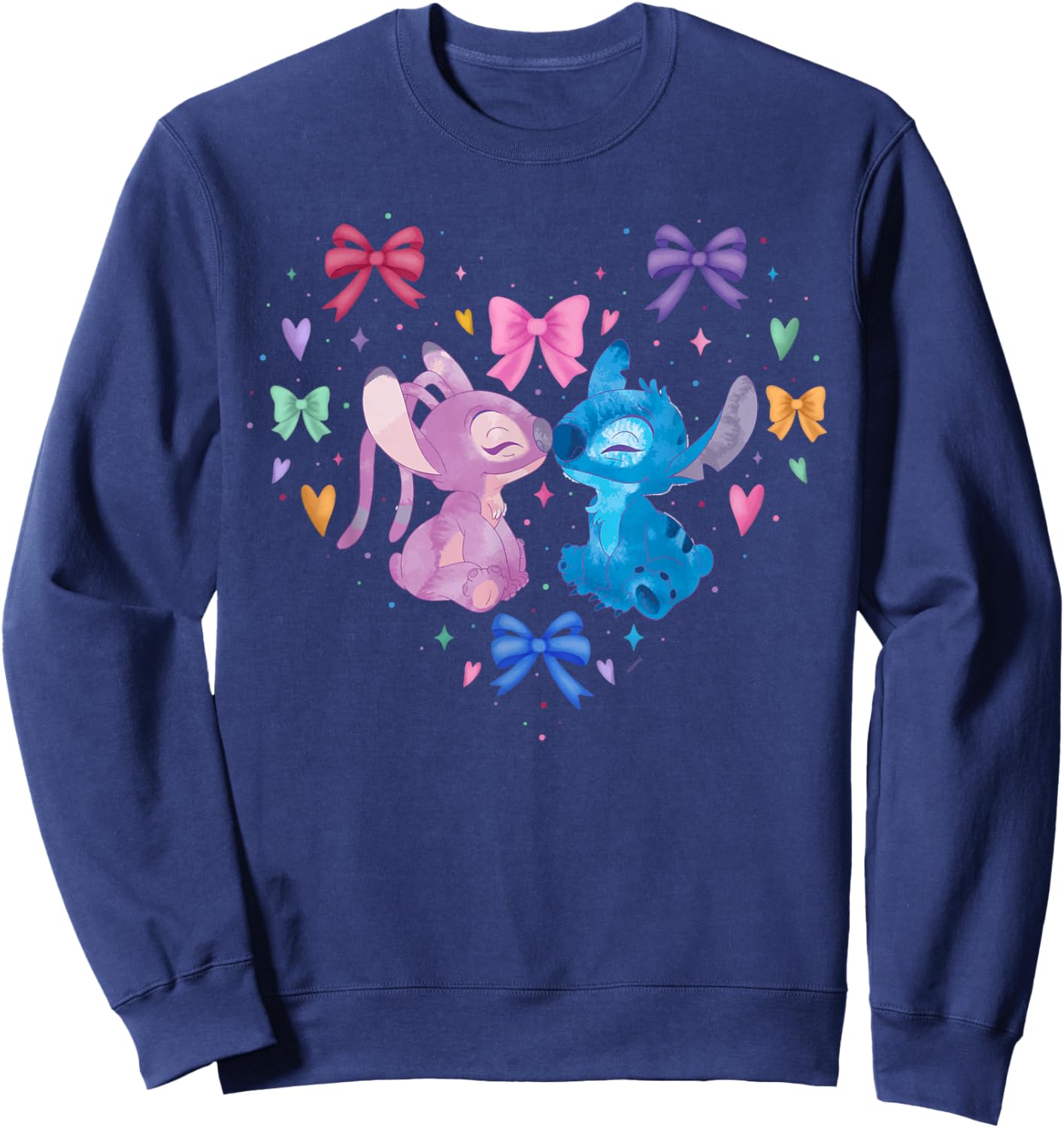 Disney Stitch & Angel Coquette Style Heart Valentine's Day Sweatshirt - Sweatshirt | Navy