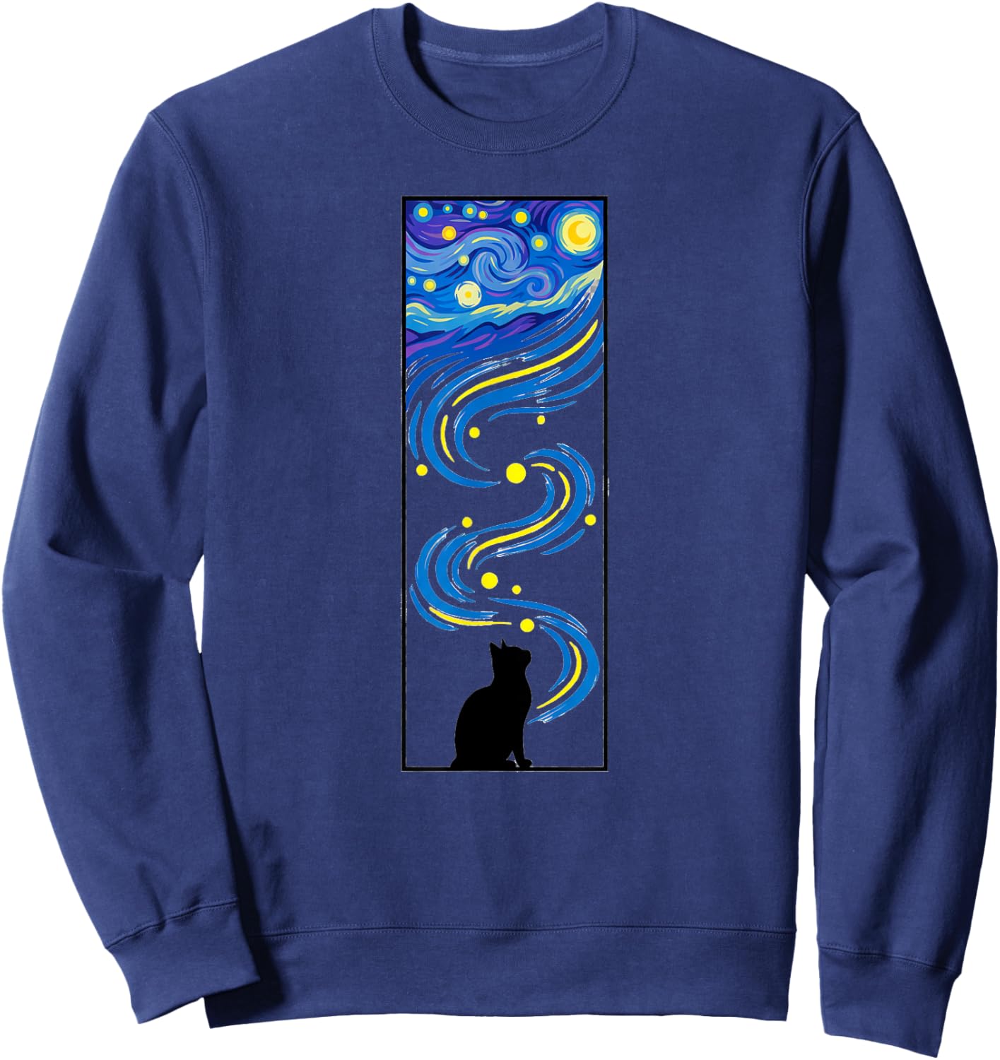 Starry Night Flowing Sky Cat Art Sweatshirt - Sweatshirt | Navy