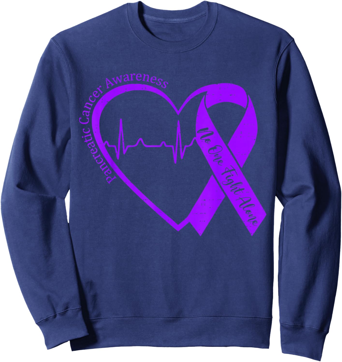 Pancreatic Cancer Awareness Heart Ribbon Purple Support Sweatshirt - Sweatshirt | Navy