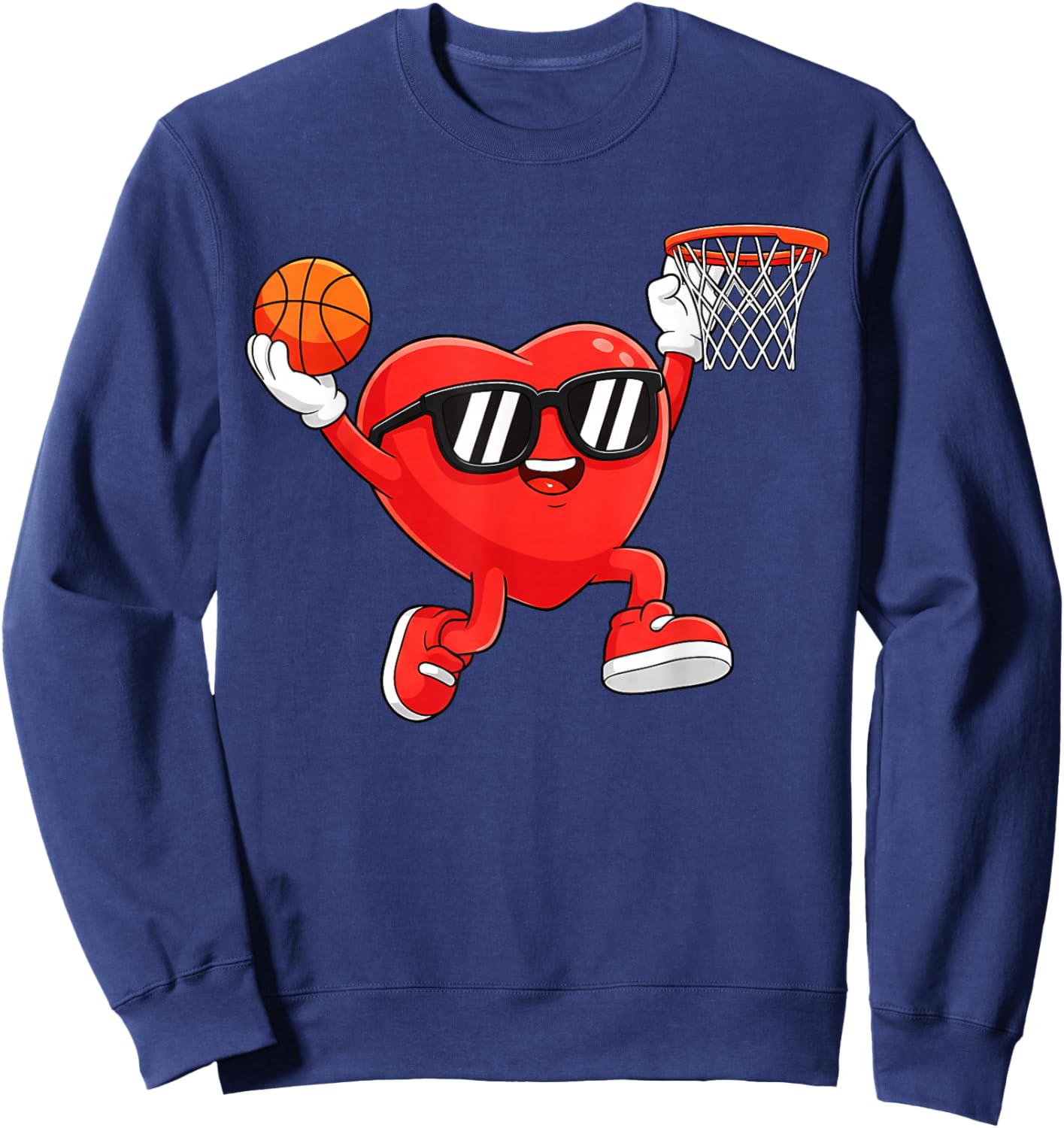 Heart Play Basketball Valentines Day for Teen Boys Girls Kid Sweatshirt - Sweatshirt | Navy