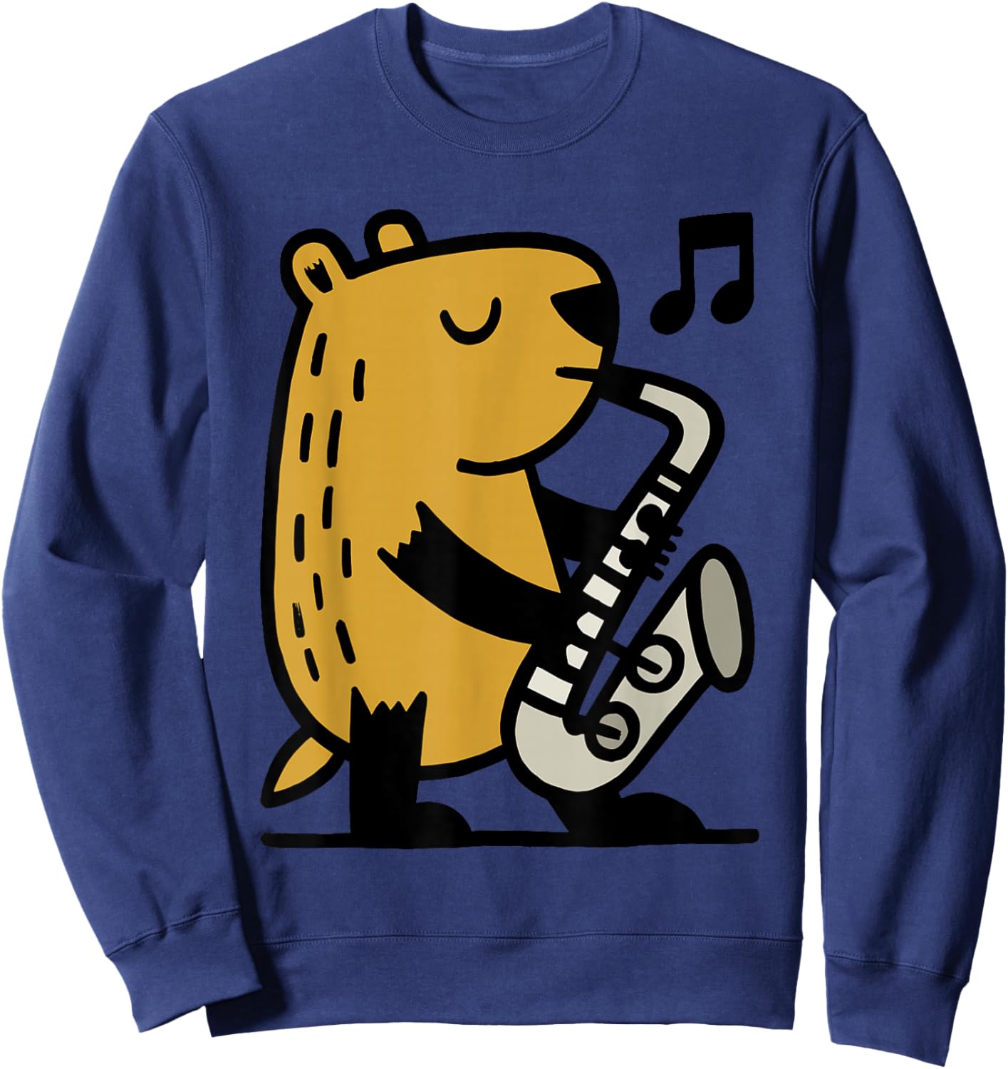 Capybara Playing Saxophone Cartoon Graphic Sweatshirt - Sweatshirt | Navy