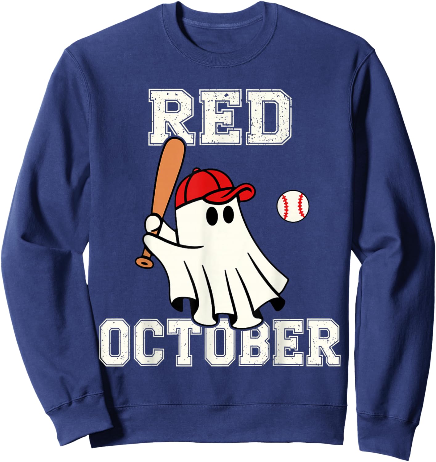 Funny in October We Wear Red Halloween Ghost Baseball Sweatshirt - Sweatshirt | Navy