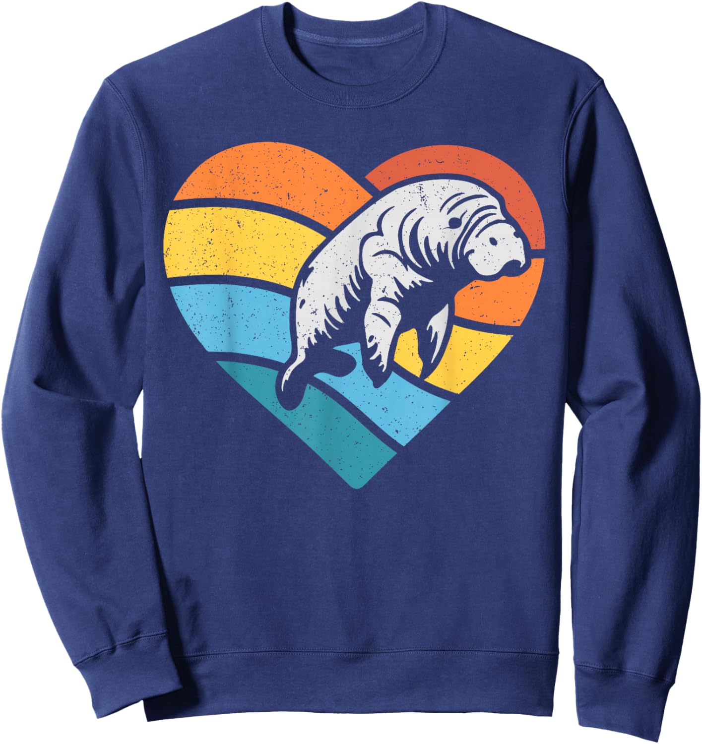 Sea Manatee Valentines Vintage Heart Sweatshirt - Sweatshirt | Navy