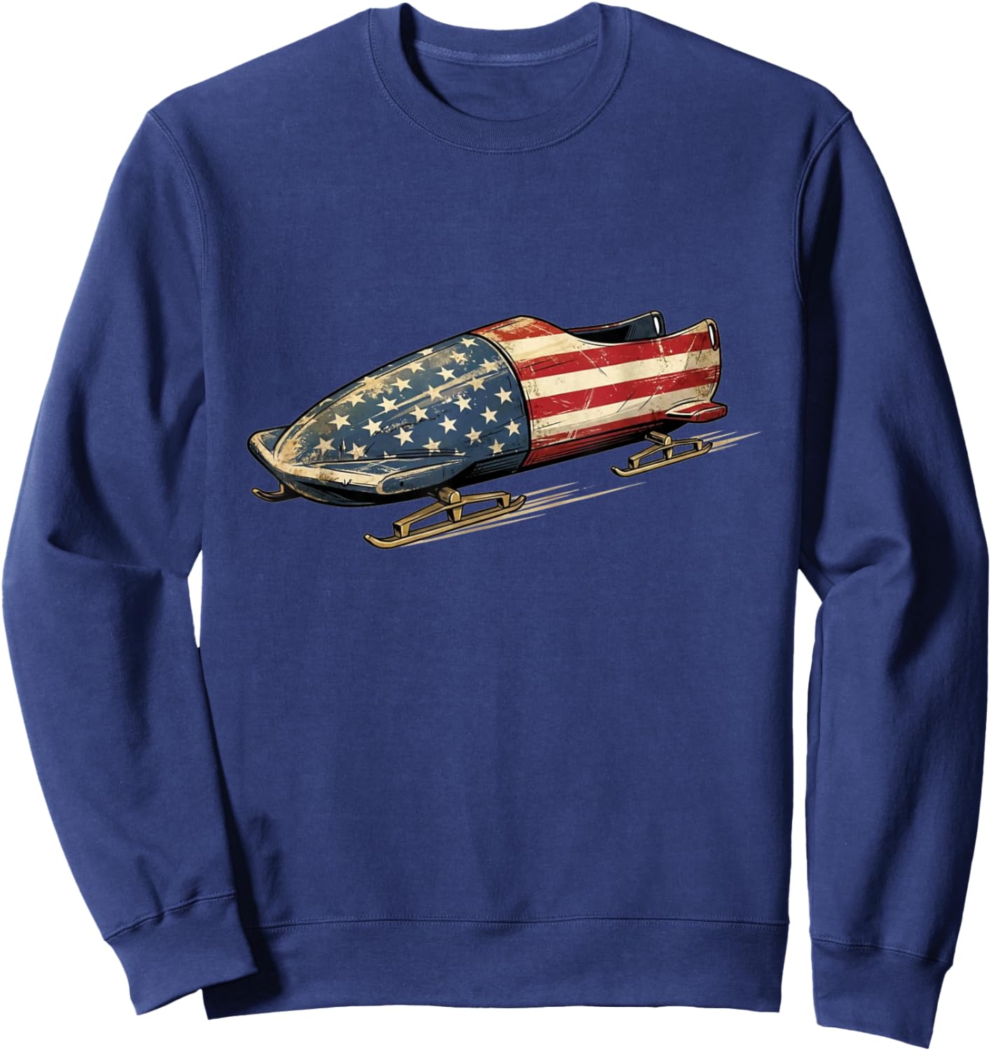 Patriotic Bobsled USA Flag Vintage Winter Sports Sweatshirt - Sweatshirt | Navy