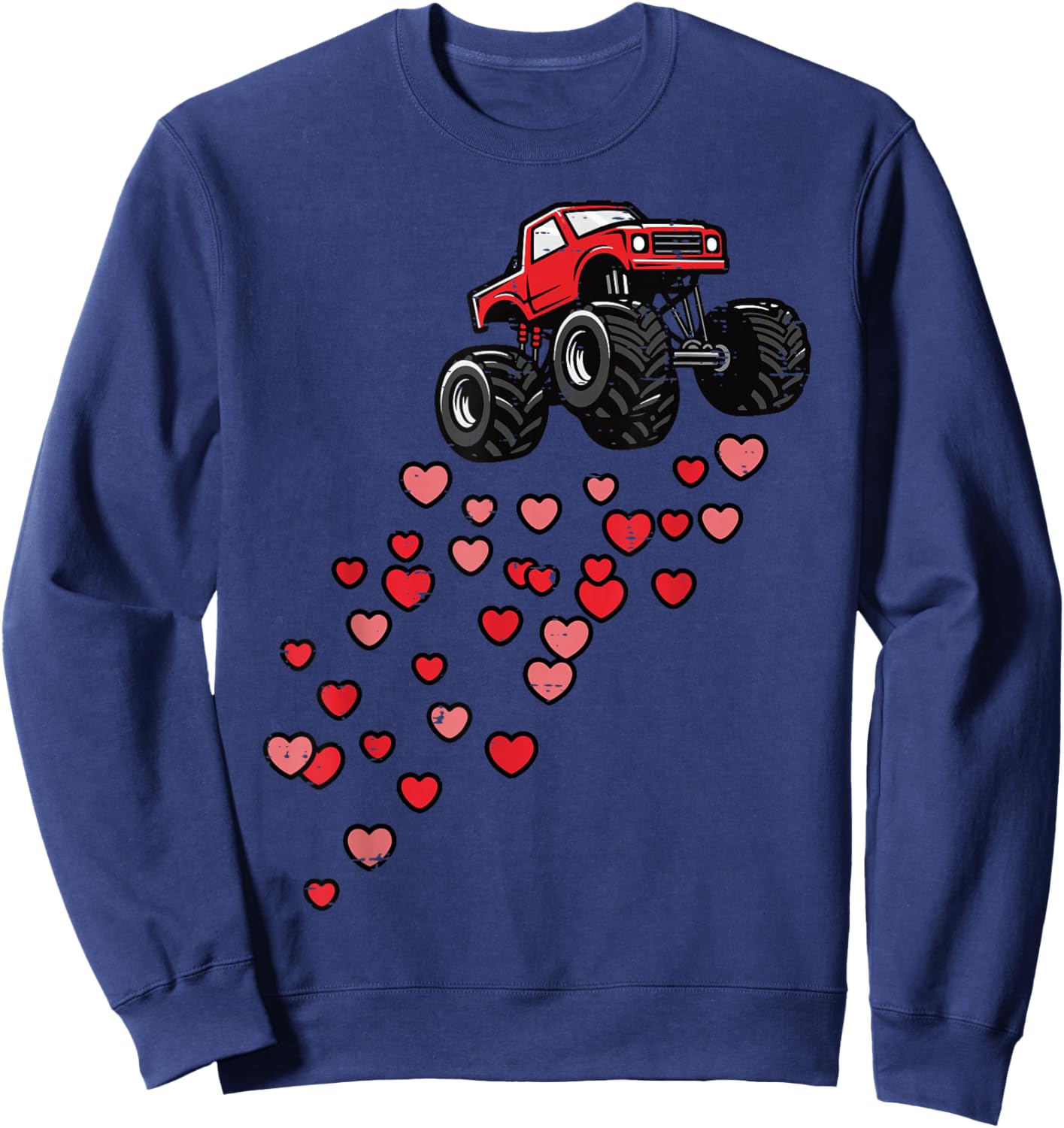 Valentines Day Monster Truck Hearts Love Boys Kids Toddler Sweatshirt - Sweatshirt | Navy