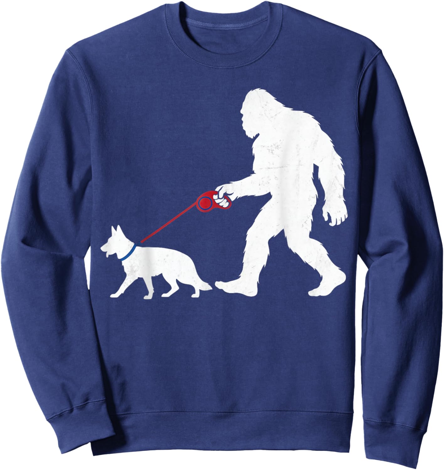 Retro Bigfoot Walking German Shepherd Dog Funny Sasquatch Sweatshirt - Sweatshirt | Navy