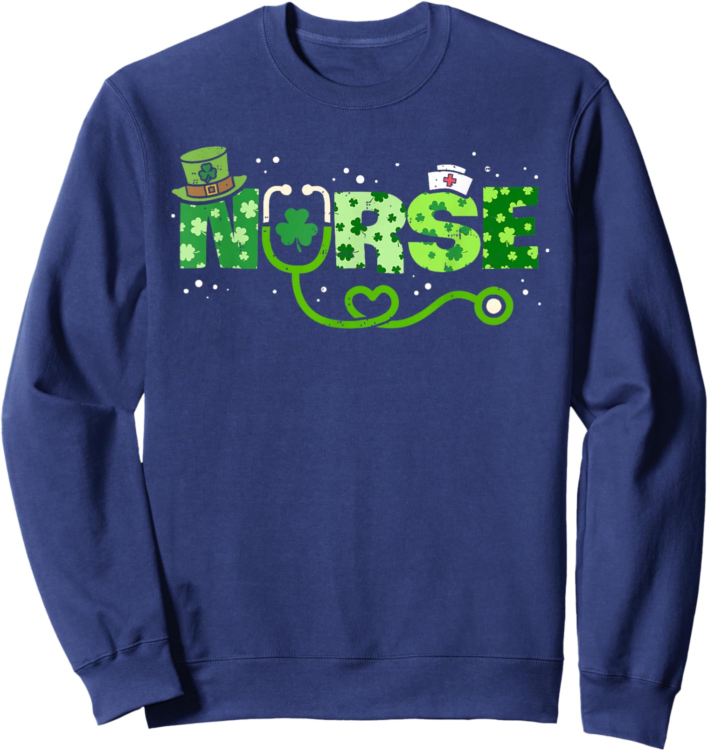Nurses Shamrock Stethoscope Scrub Top Nurse St Patricks Day Sweatshirt - Sweatshirt | Navy