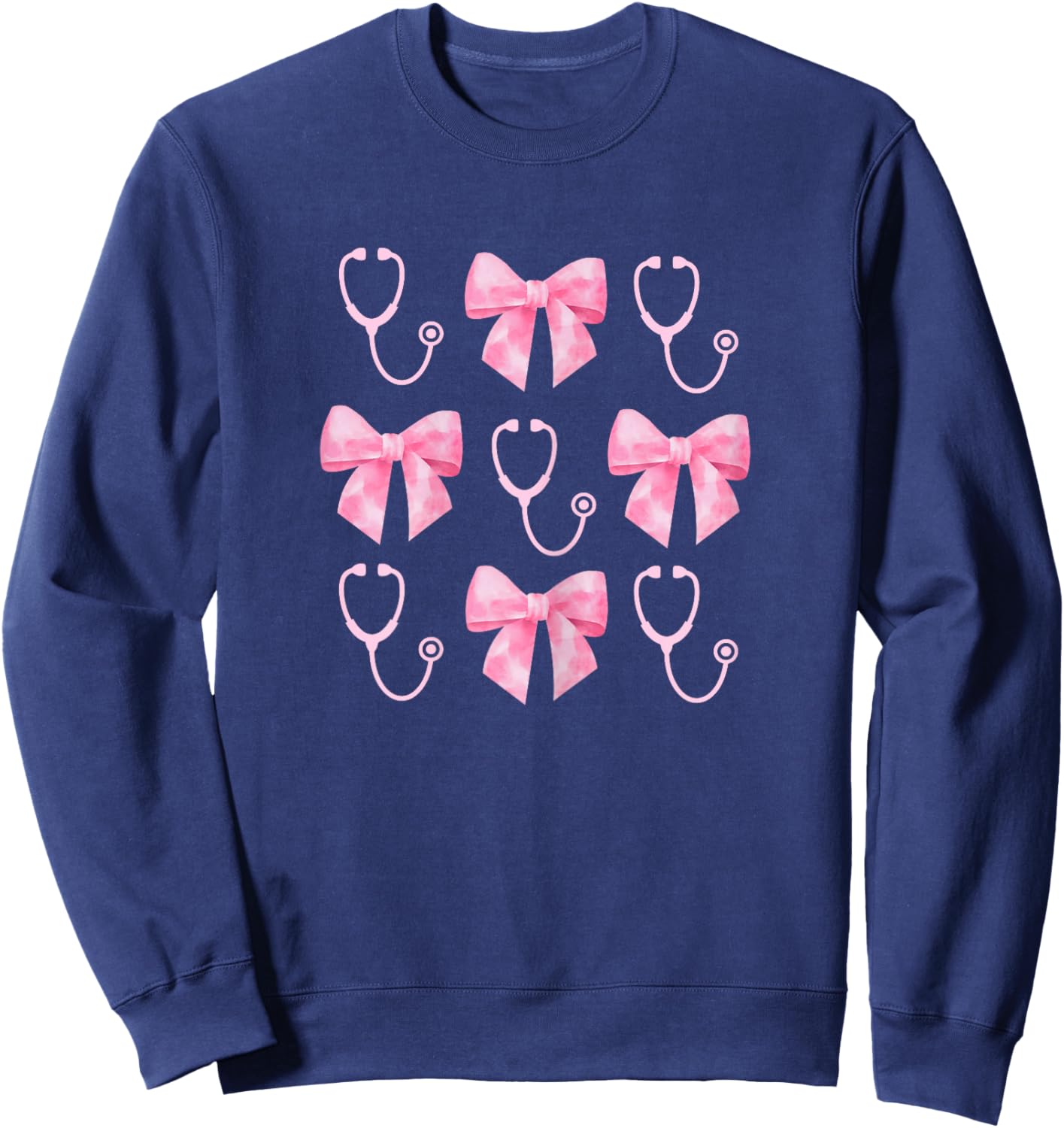 Pink Stethoscope & Ribbon Nurse, Cute RN Gift, Nurse Bow Sweatshirt - Sweatshirt | Navy