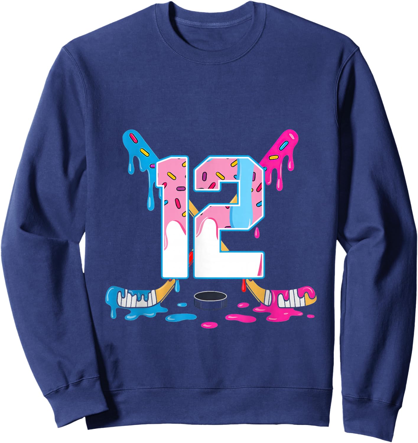 Hockey 12 Years Old Ice Cream Drip 12th Birthday Kids Gift Sweatshirt - Sweatshirt | Navy