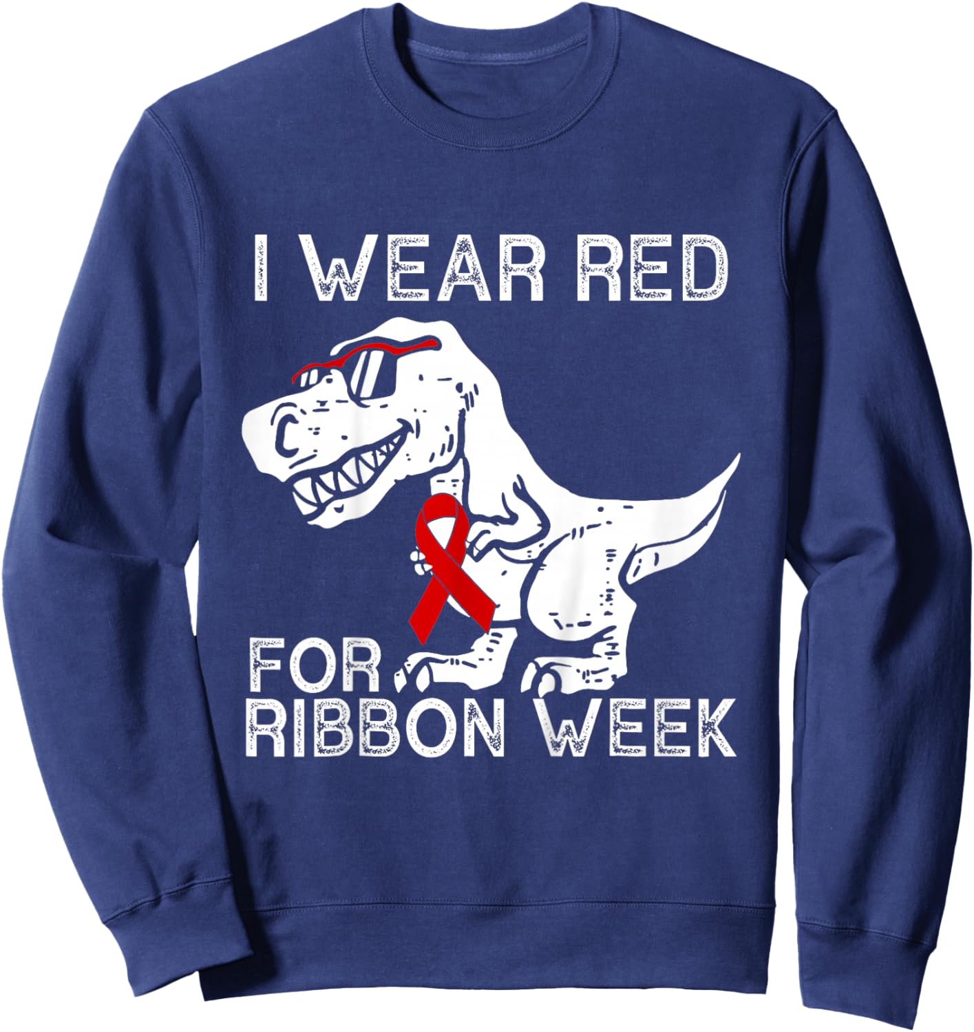 Kids Dinosaurs in October We Wear Red Ribbon Week Awareness Boy Sweatshirt - Sweatshirt | Navy