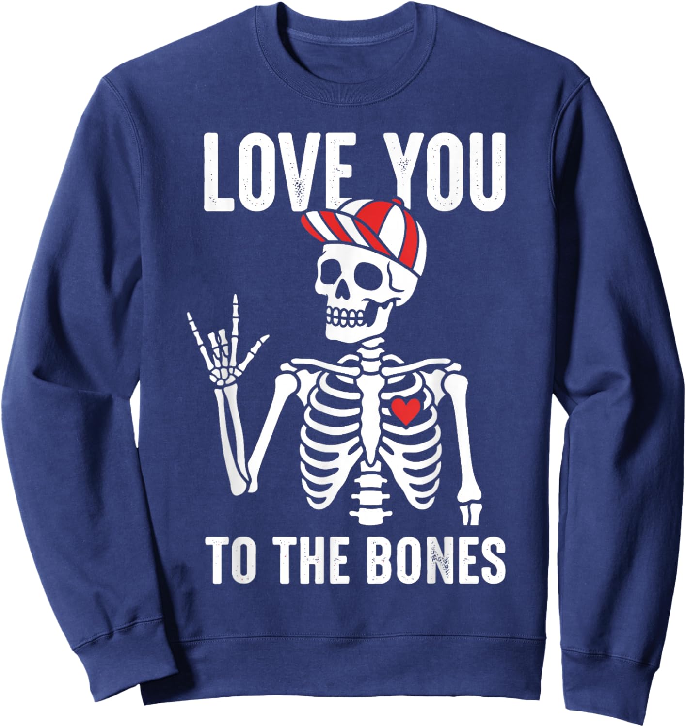 Men Kids V-Day Rock Skeleton Love You Boys Valentines Sweatshirt - Sweatshirt | Navy