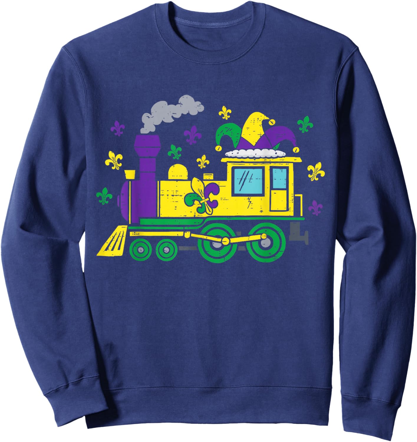 Cute Mardi Gras Train with Fleur De Lis Boys Kids Toddler Sweatshirt - Sweatshirt | Navy