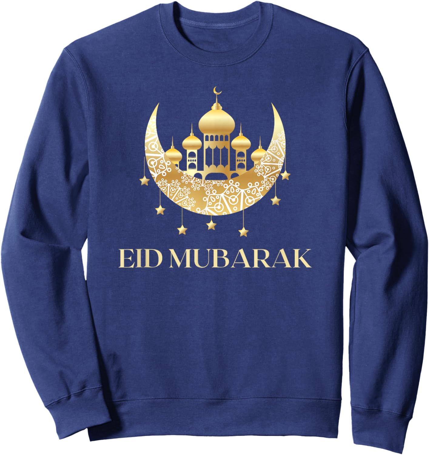 Eid Mubarak Golden Crescent Mosque Illustration Sweatshirt - Sweatshirt | Navy