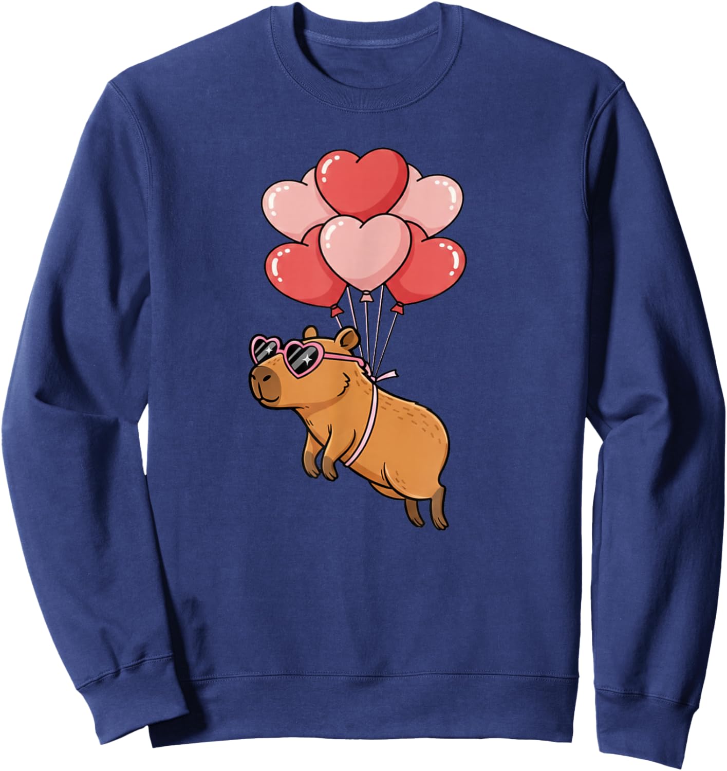 Kids Girls Valentines Day Heart Balloons Capybara Sweatshirt - Sweatshirt | Navy
