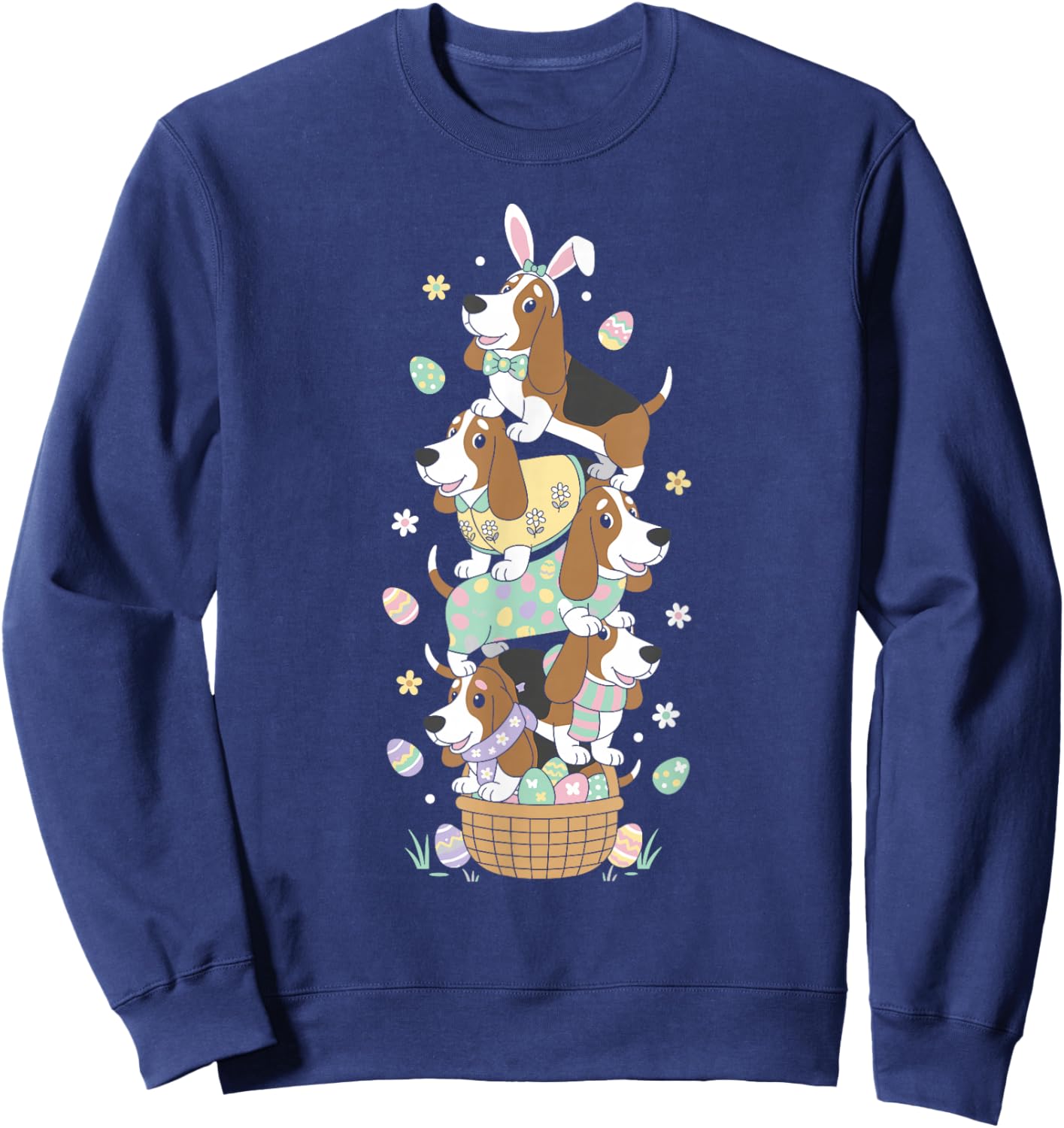 Funny Basset Hound Easter Egg Kids Easter Day Sweatshirt - Sweatshirt | Navy