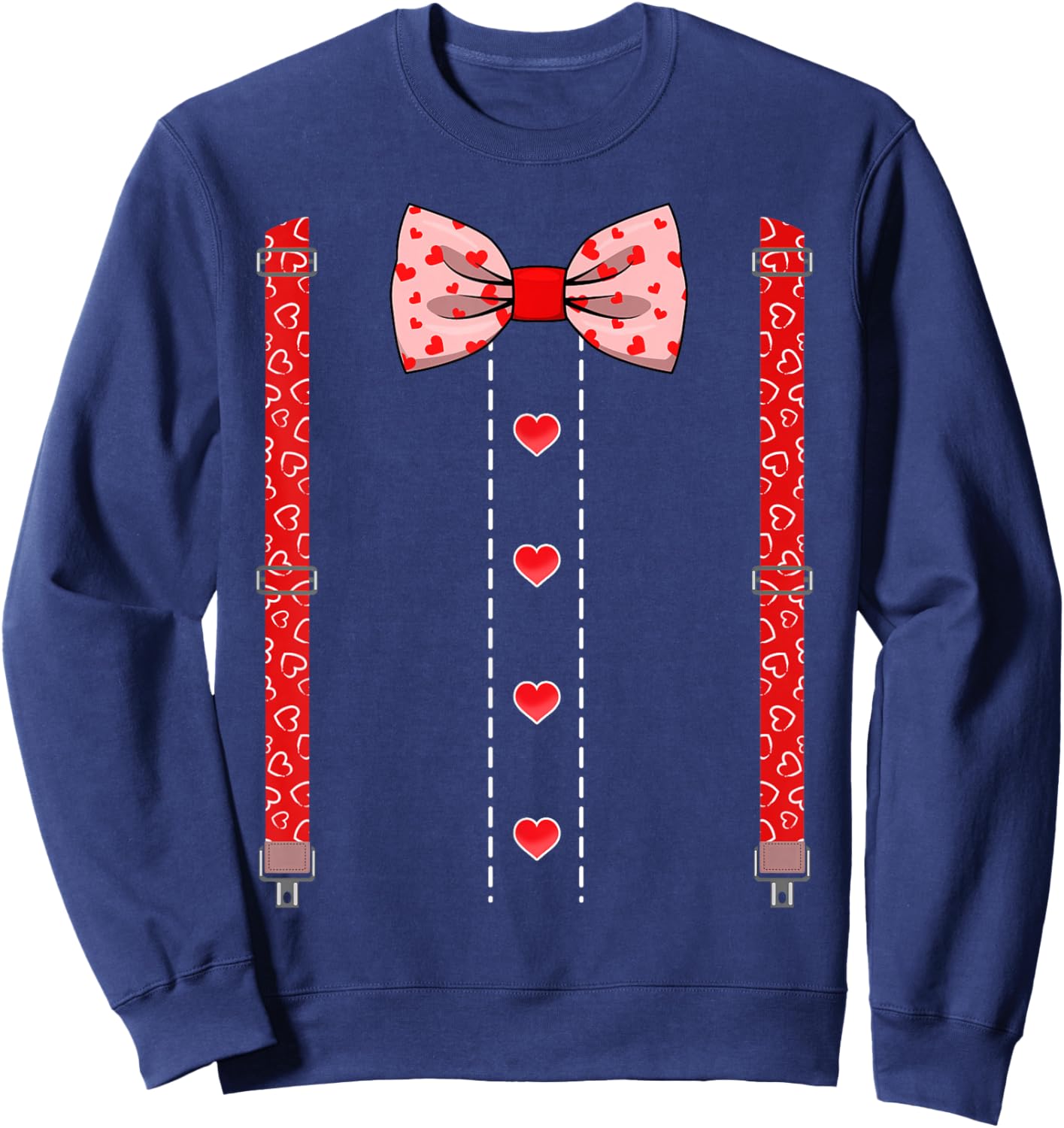 Hearts Bow Tie Suspenders Valentines Day Shirts Kids Boys Sweatshirt - Sweatshirt | Navy