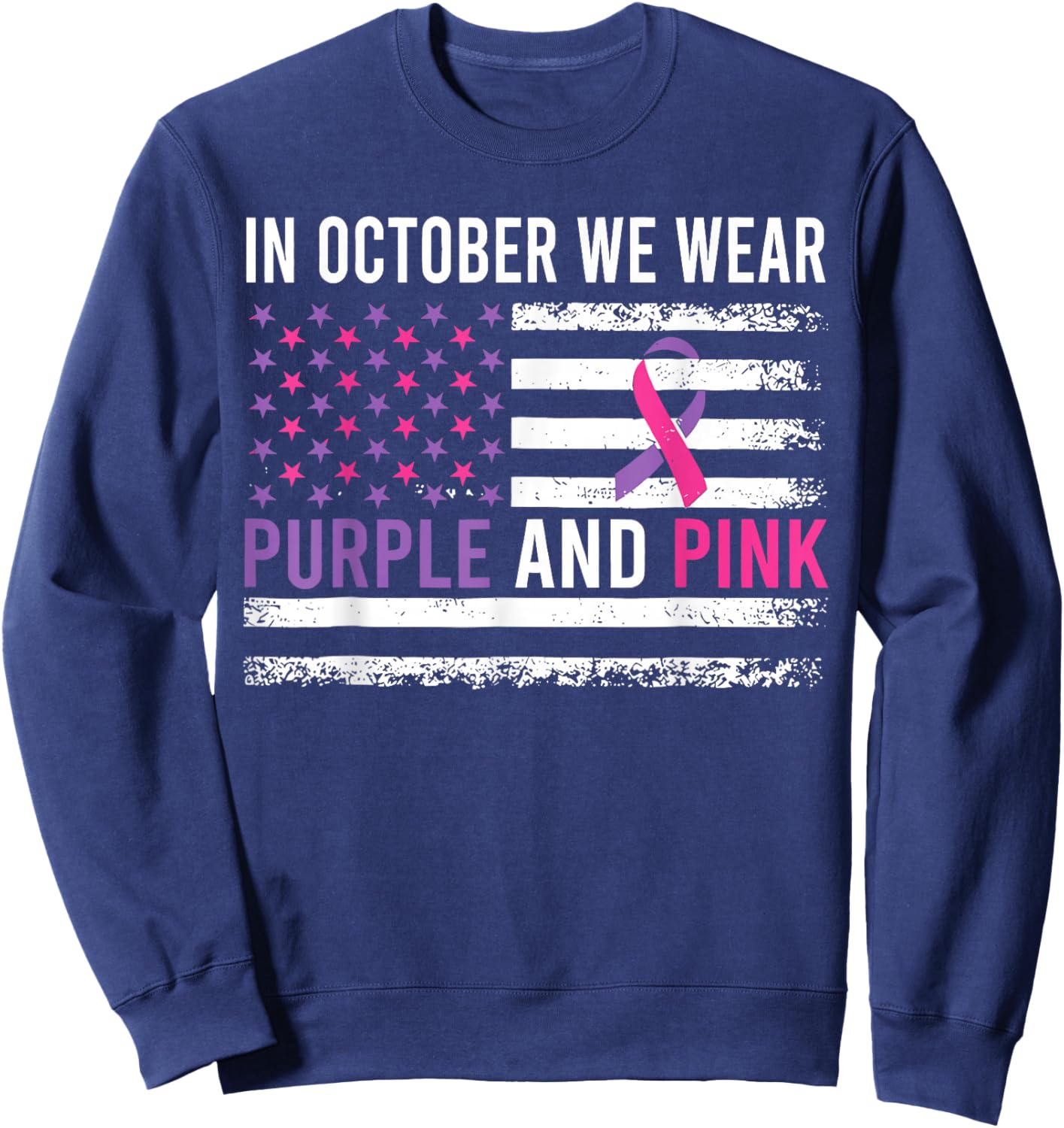 in October We Wear Purple and Pink USA Flag Men Women Kids Sweatshirt - Sweatshirt | Navy