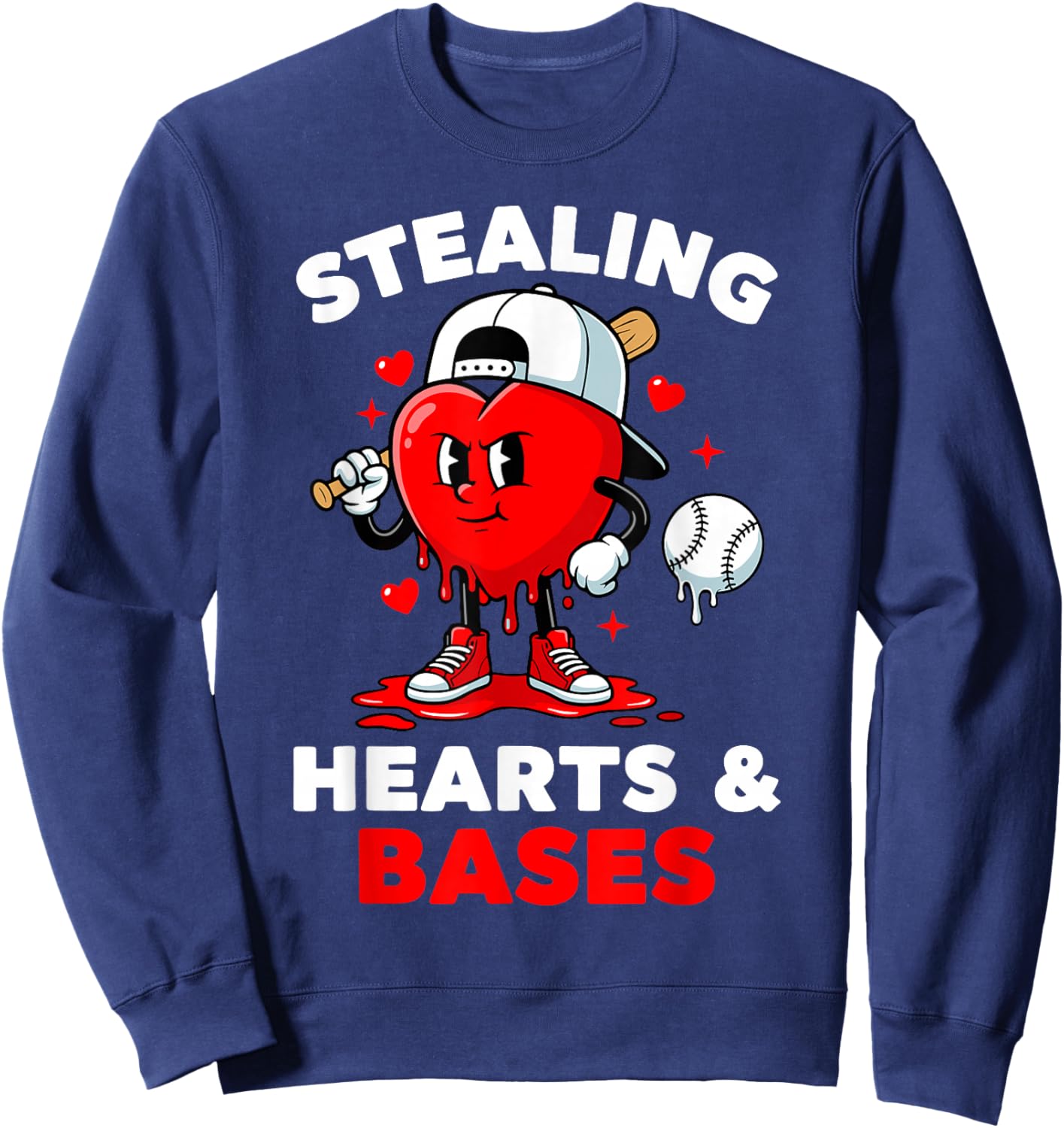 Boys Valentines Baseball Drip Icecream Stealing Hearts Kids Sweatshirt - Sweatshirt | Navy