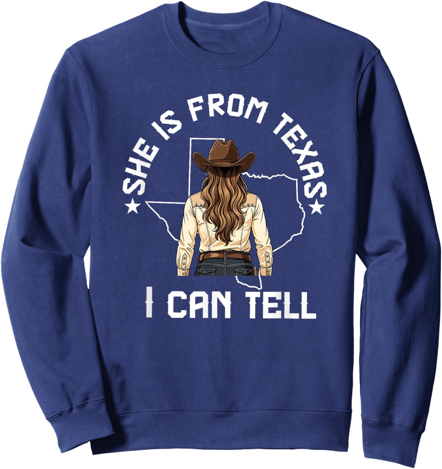 She is from Texas I Can Tell Funny Girl Women Texas Map Flag Sweatshirt - Sweatshirt | Navy