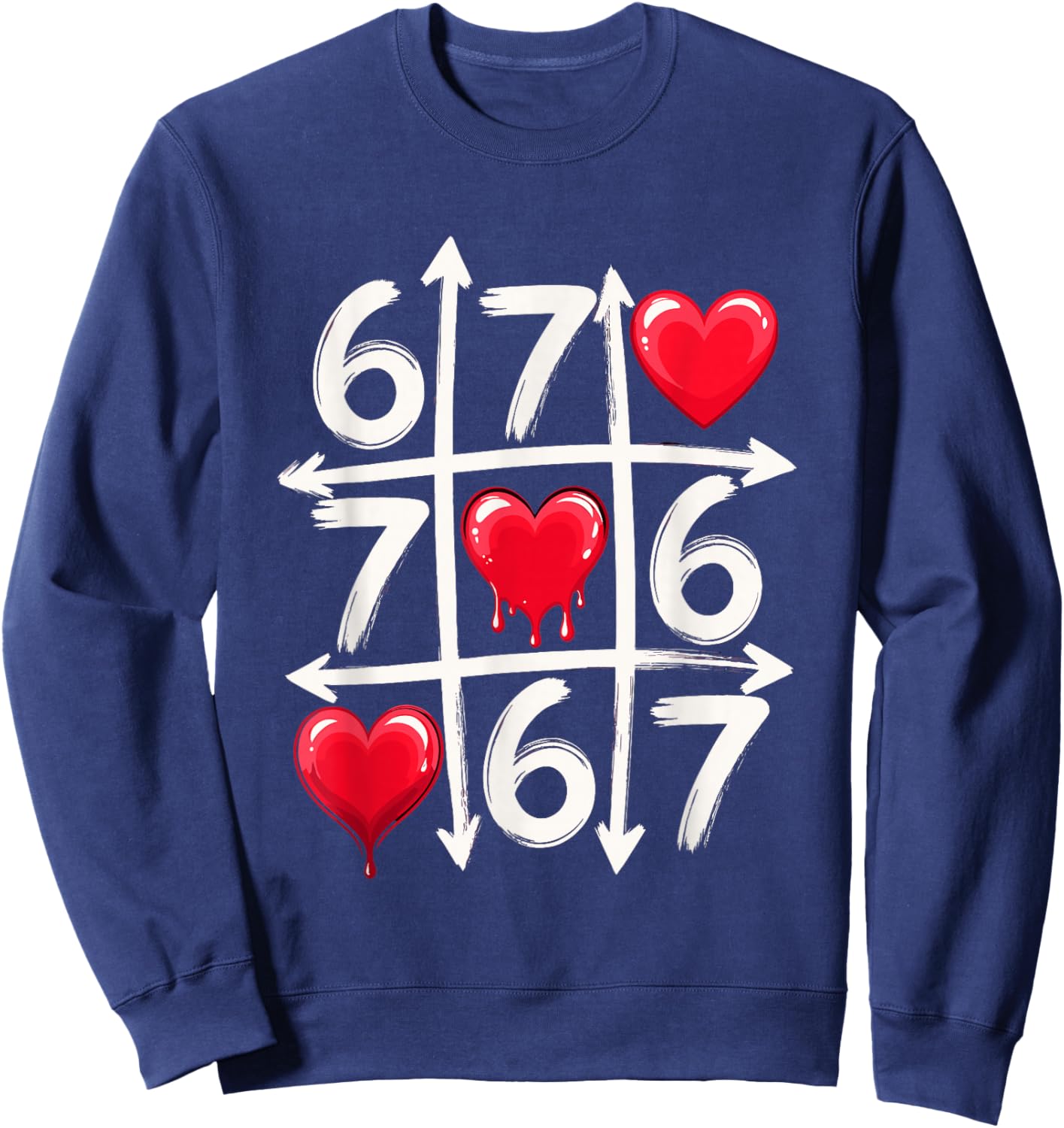 67 Six Seven Tic Tac Toe Hearts Valentines Day Meme Sweatshirt - Sweatshirt | Navy