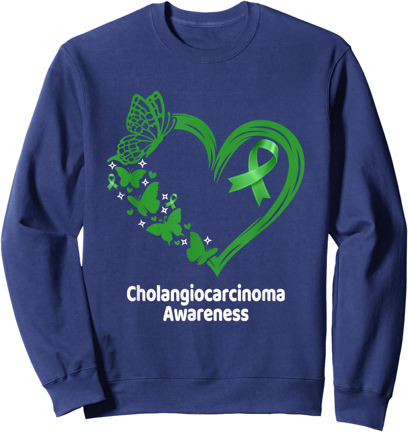 Cholangiocarcinoma Awareness Heart Butterfly CCA Warrior Sweatshirt - Sweatshirt | Navy