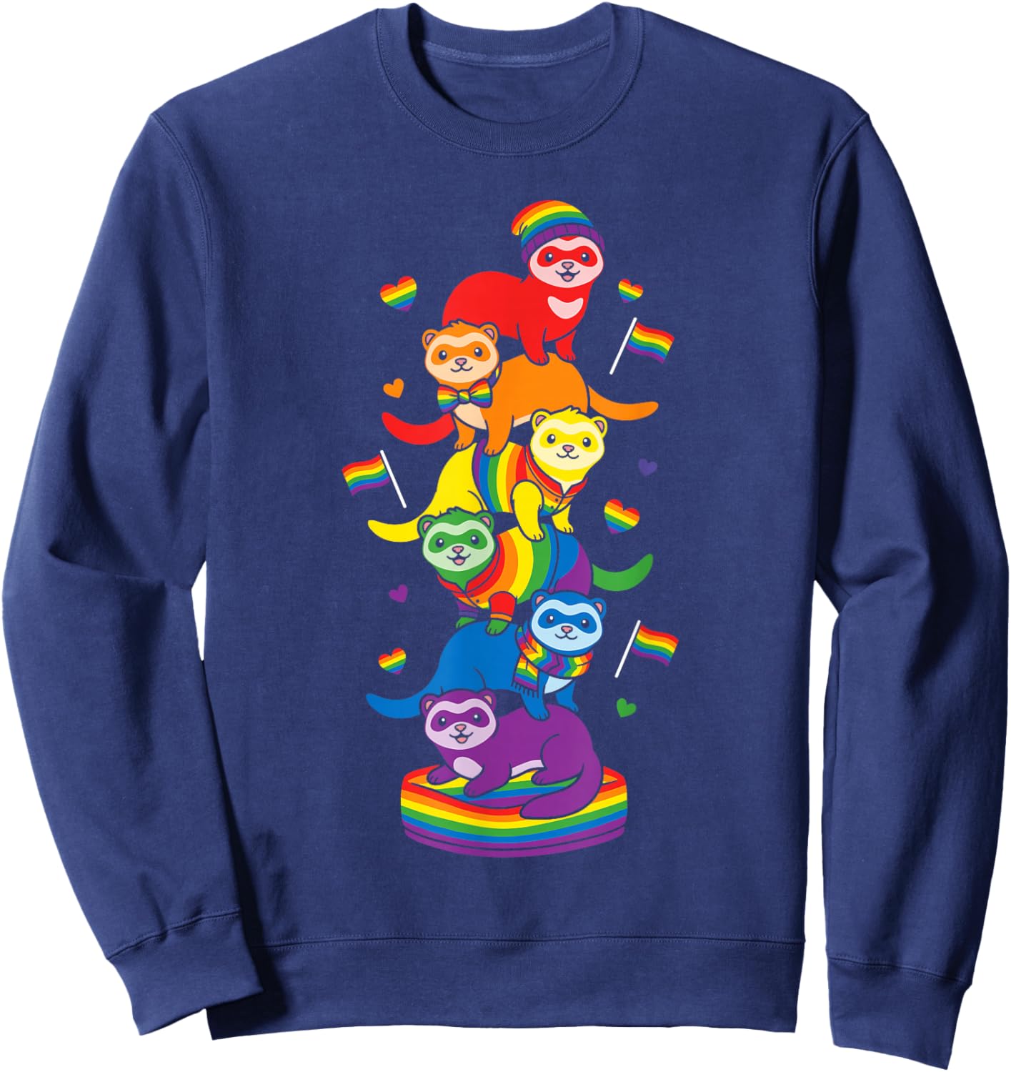 Funny LGBT Ferret Rainbow Lesbian Gay Pride Women Men Sweatshirt - Sweatshirt | Navy