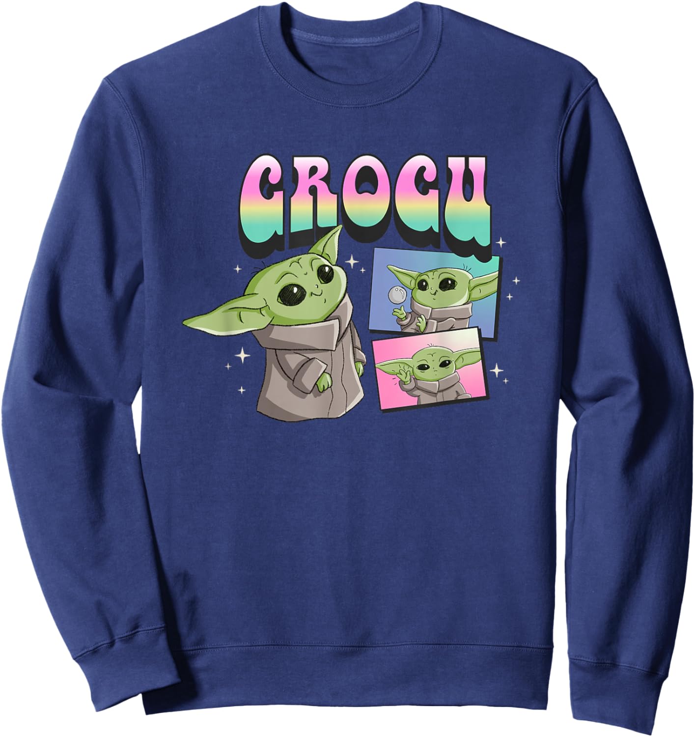 Star Wars The Mandalorian Grogu Retro Pastel Panel Sweatshirt - Sweatshirt | Navy