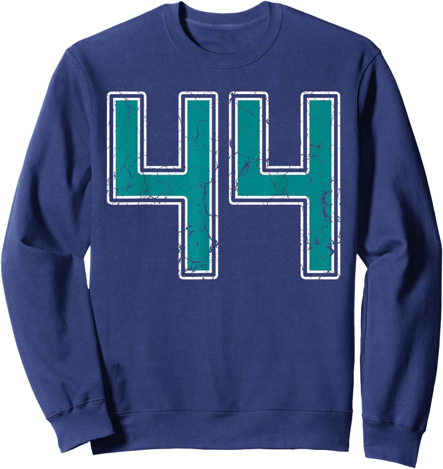 Teal and White Number 44 Jersey Player Uniform #44 Fan Sweatshirt - Sweatshirt | Navy