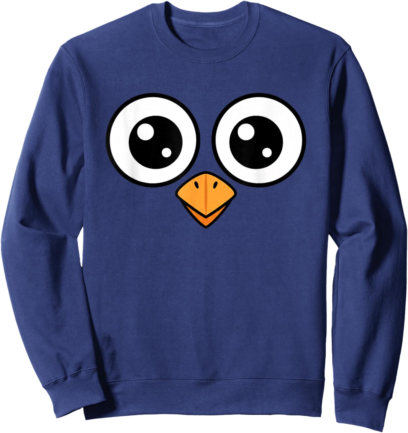 Bird Big-Eyed Cartoon Face Playful Feathered Vibe Sweatshirt - Sweatshirt | Navy