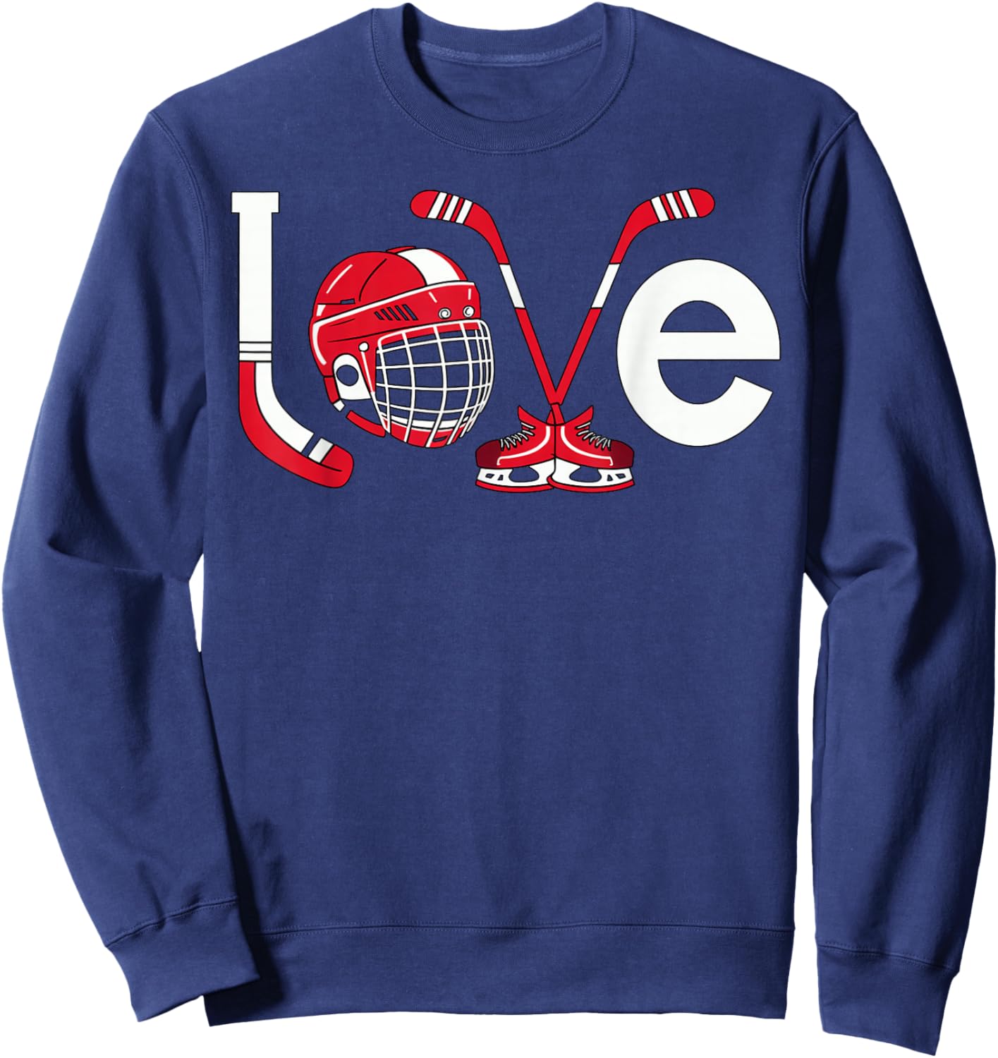 Hockey Love Valentine Ice Skates Sticks Heart Sweatshirt - Sweatshirt | Navy