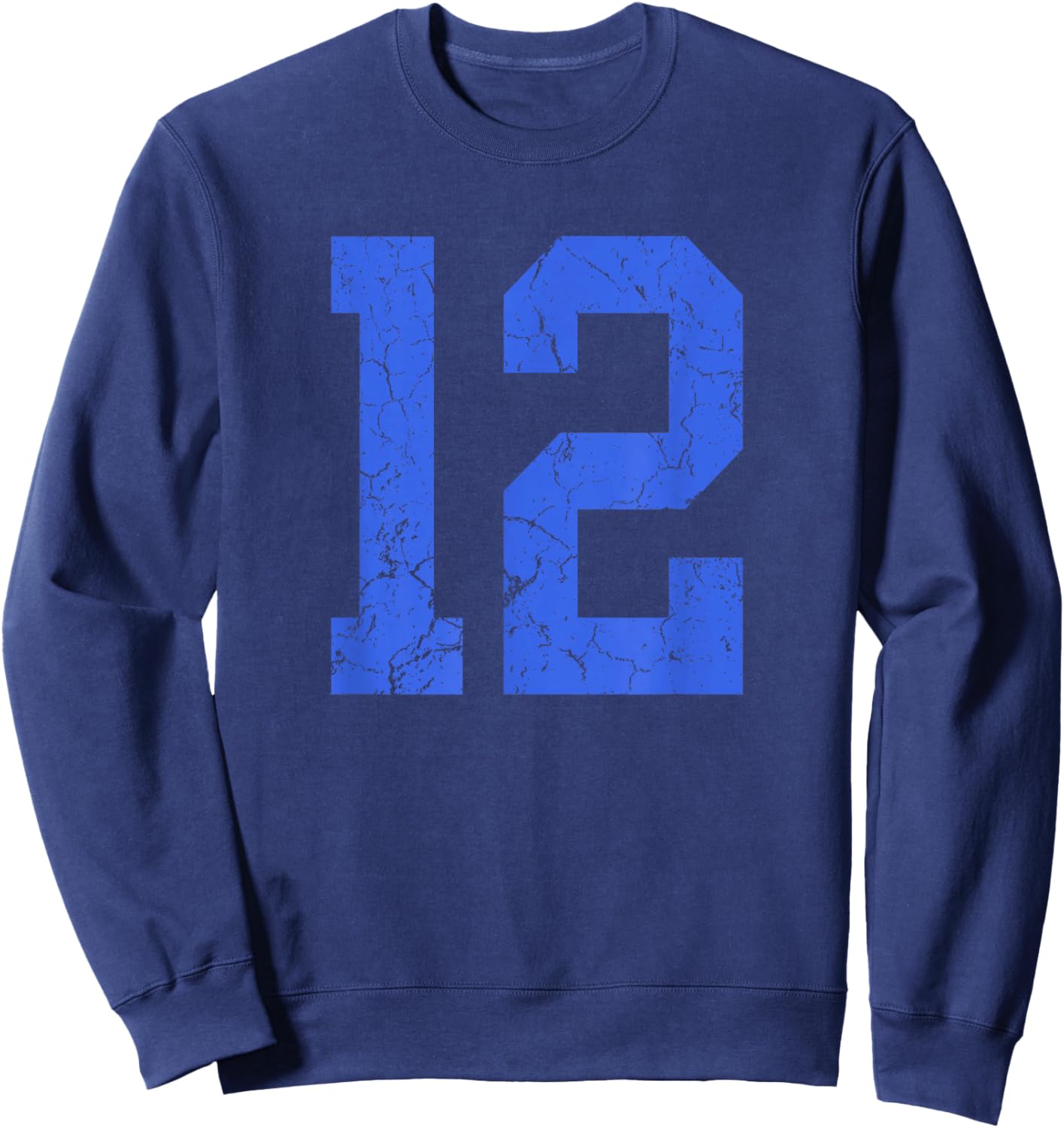 Distressed Royal Blue Number 12 Jersey Player Uniform #12 Sweatshirt - Sweatshirt | Navy