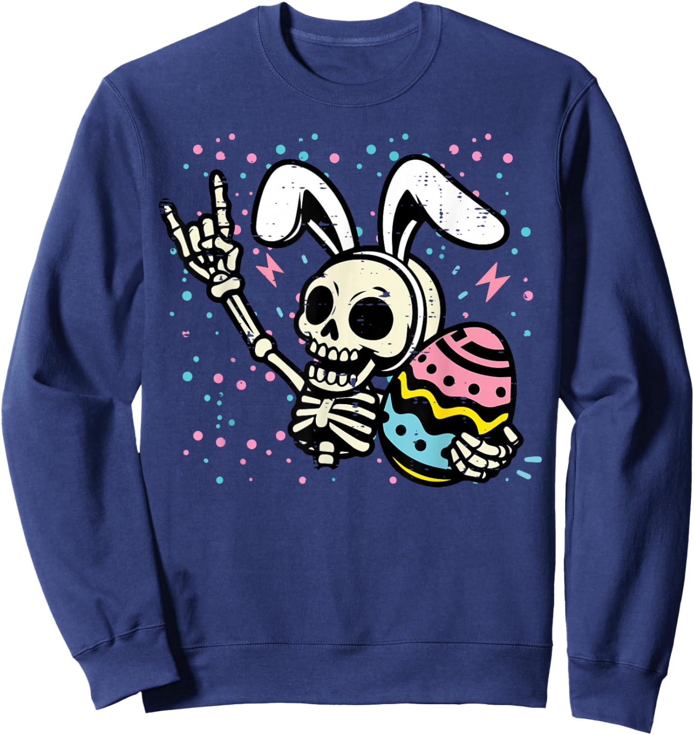 Easter Skeleton Bunny Rock Hand Egg Rocker Boys Kids Men Sweatshirt - Sweatshirt | Navy