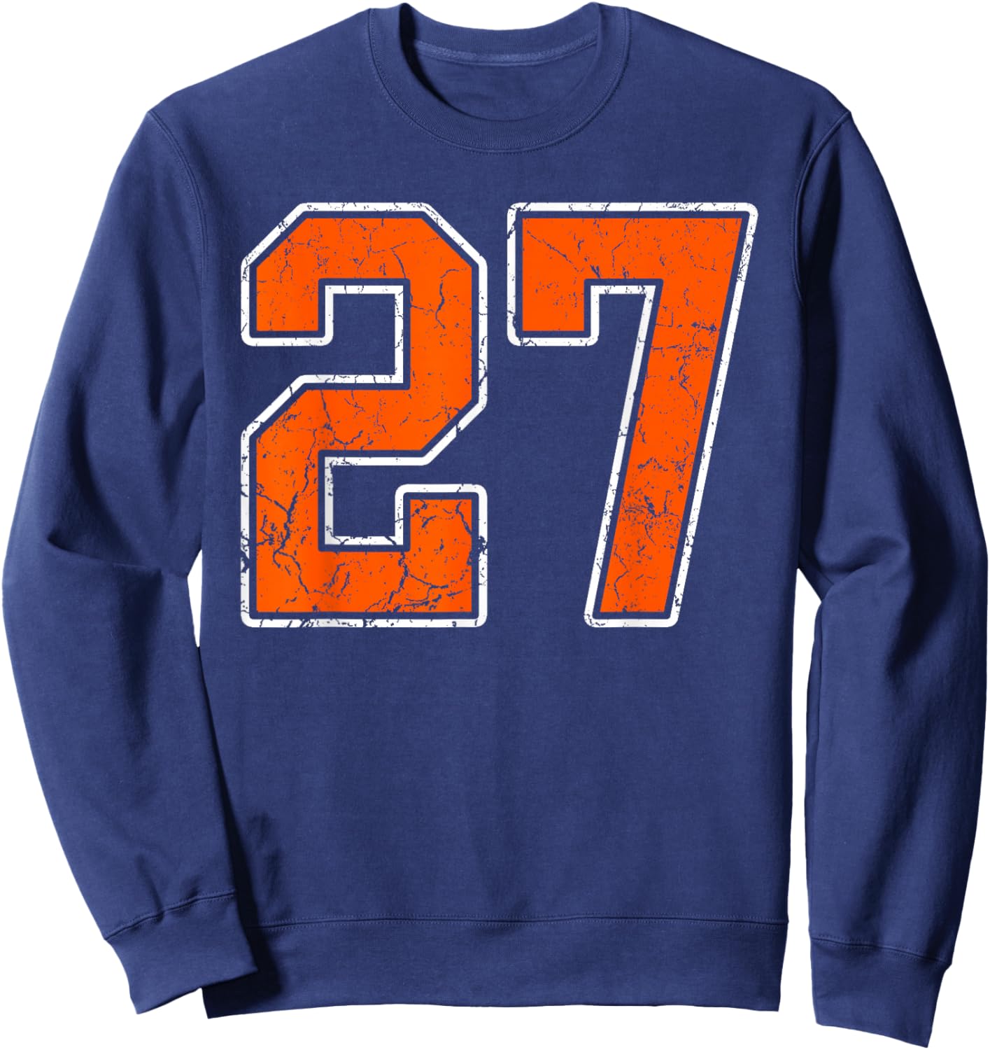 Distressed Orange White Number 27 Jersey Player Uniform #27 Sweatshirt - Sweatshirt | Navy
