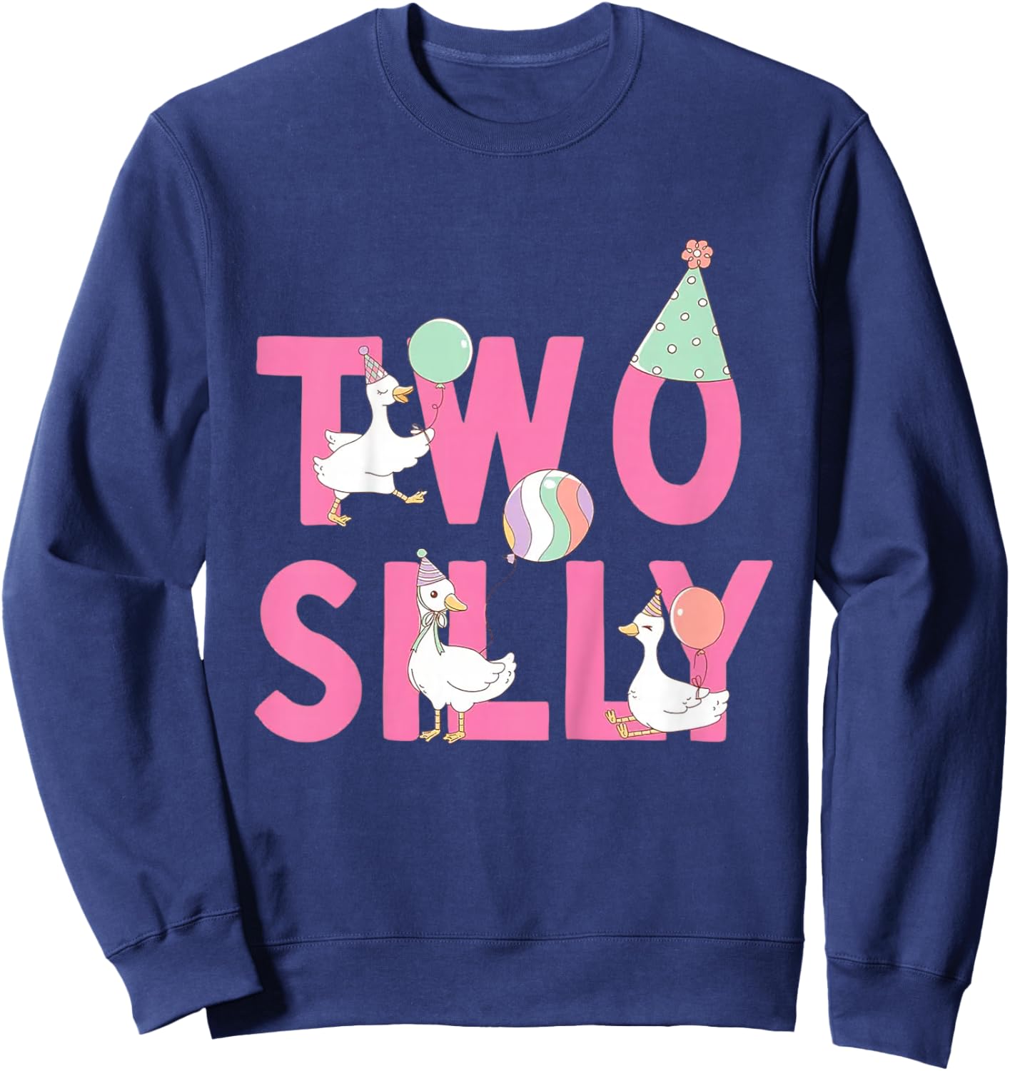 Two Silly Goose 2nd Birthday Girl Boy Goose 2 Year Old Bday Sweatshirt - Sweatshirt | Navy