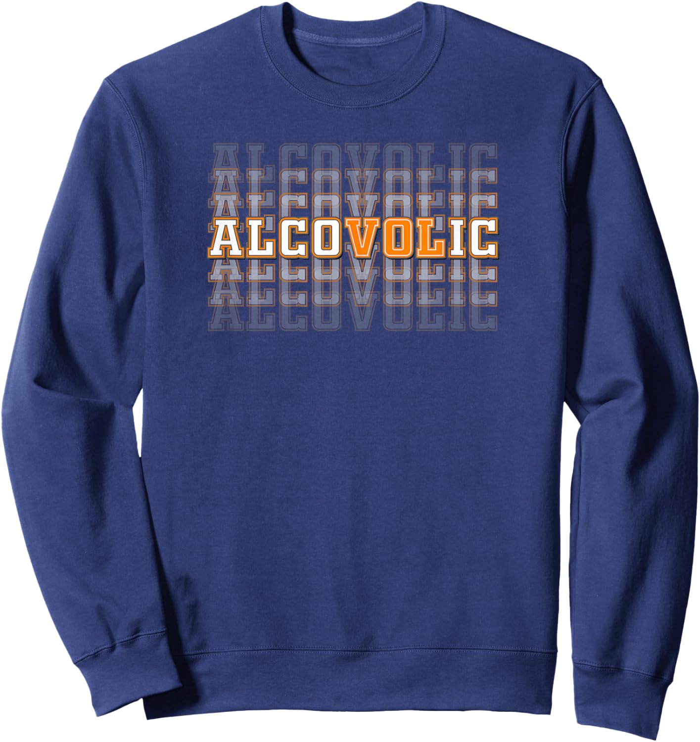 Alcovolic Orange & White Retro Varsity Drinking Pun Sweatshirt - Sweatshirt | Navy