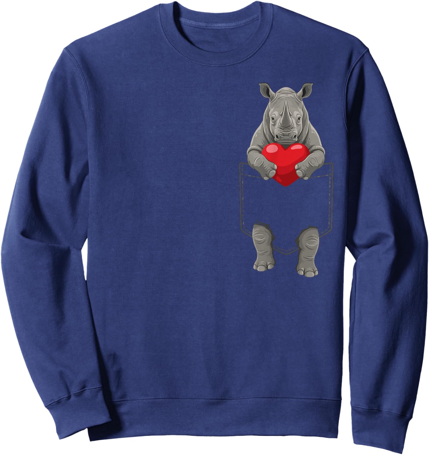 Cute Rhinoceros in Pocket Rhino Lover Valentines Sweatshirt - Sweatshirt | Navy
