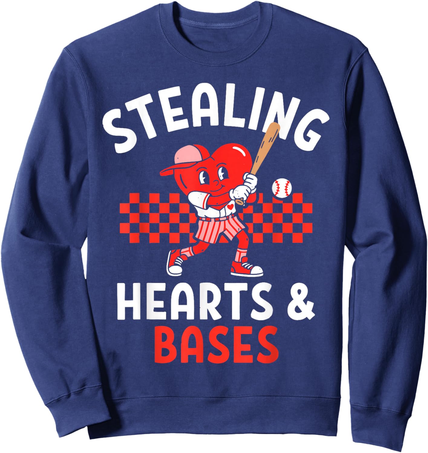 Boys Baseball Valentines Day Stealing Hearts Valentine Kids Sweatshirt - Sweatshirt | Navy
