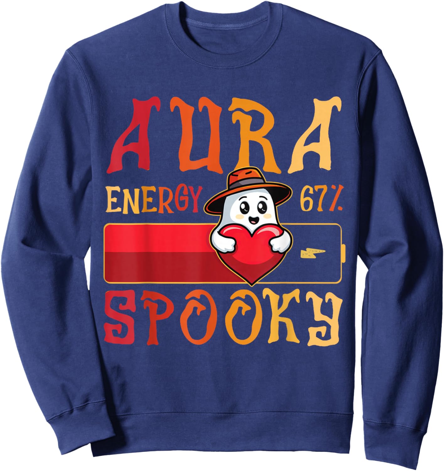 Aura Energy 67 Spooky Ghost Halloween 6 7 Meme Rizzler Sigma Sweatshirt - Sweatshirt | Navy