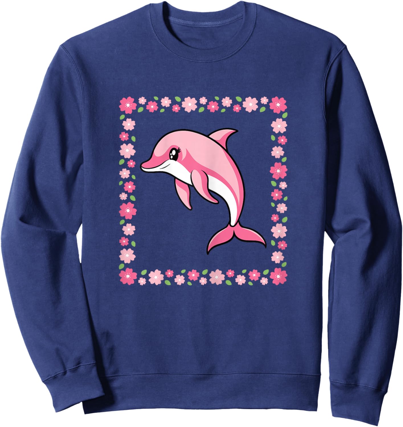 Cute Dolphin Pink Kawaii Animal Women Girls Kids Sweatshirt - Sweatshirt | Navy