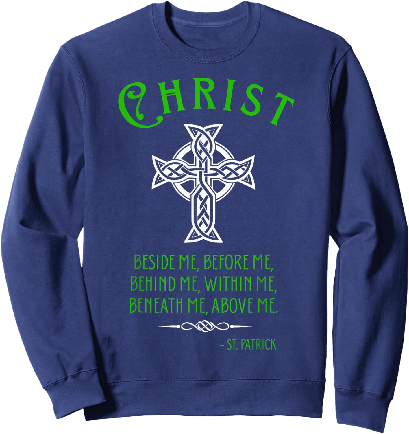 Irish Celtic-Cross Saint Catholic Green Christian St Patrick Sweatshirt - Sweatshirt | Navy